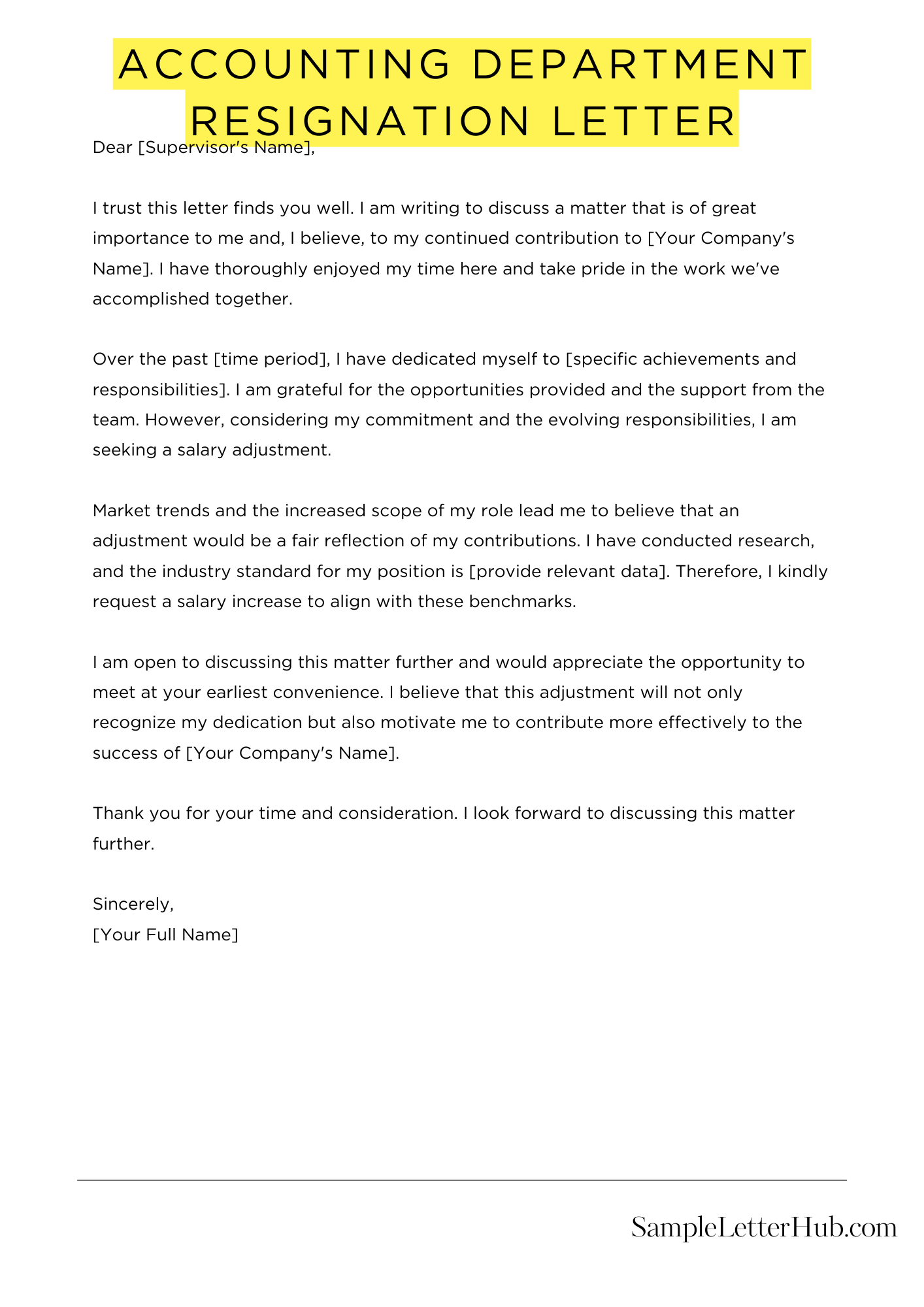 Accounting Department Resignation Letter