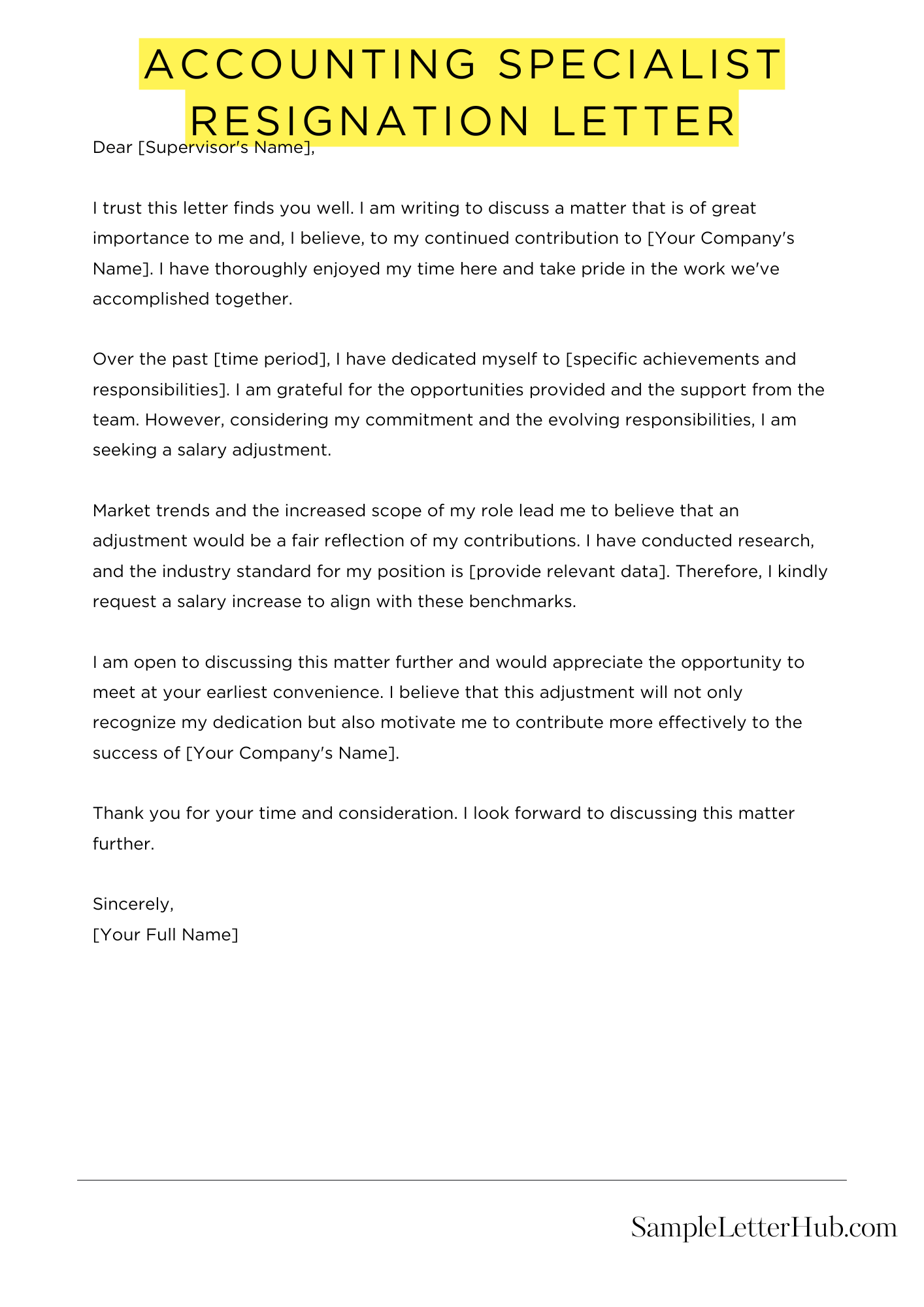 Accounting Specialist Resignation Letter