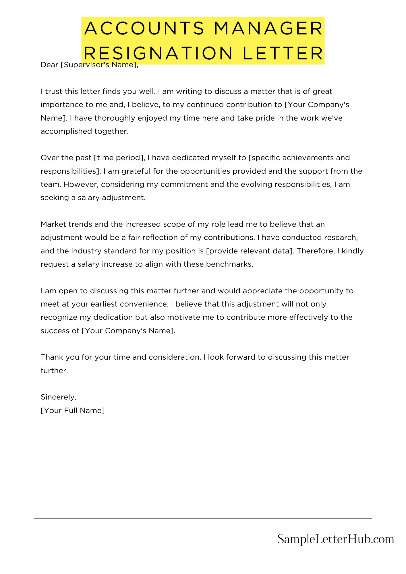 Accounts Manager Resignation Letter