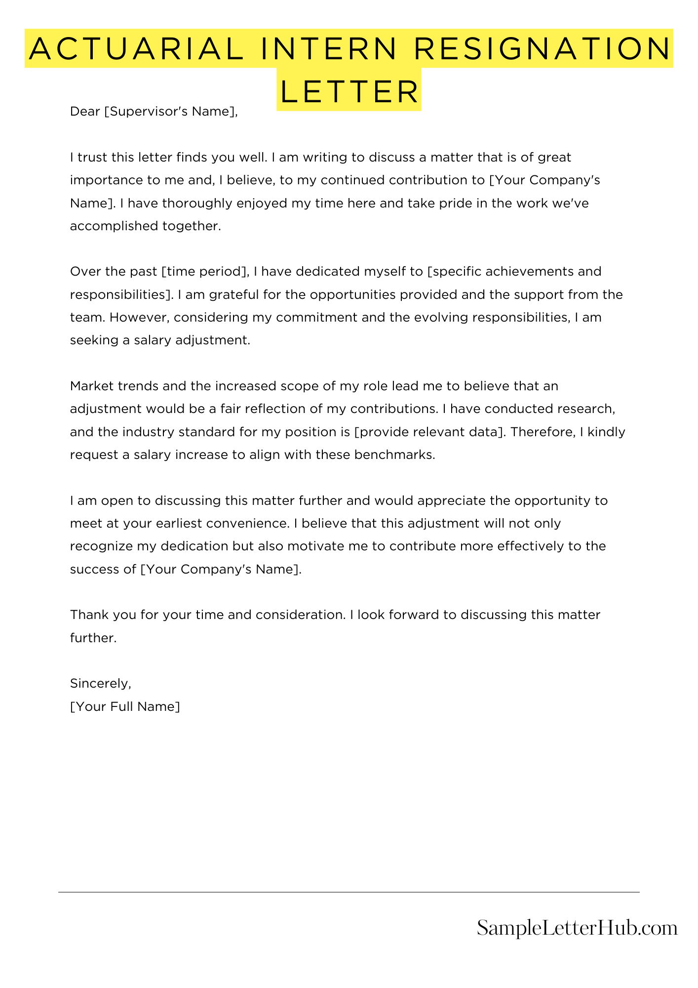 Actuarial Intern Resignation Letter