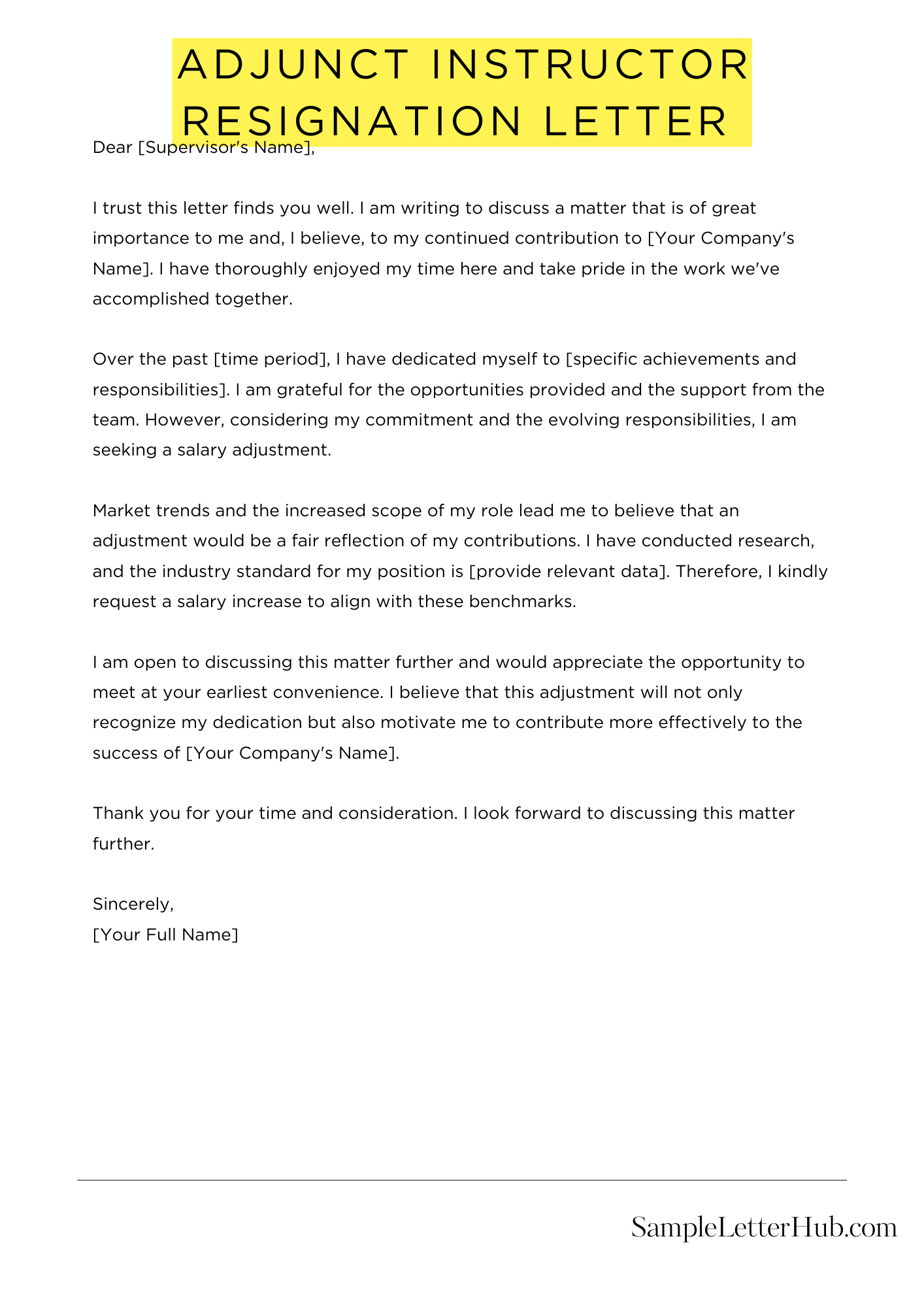 Adjunct Instructor Resignation Letter 