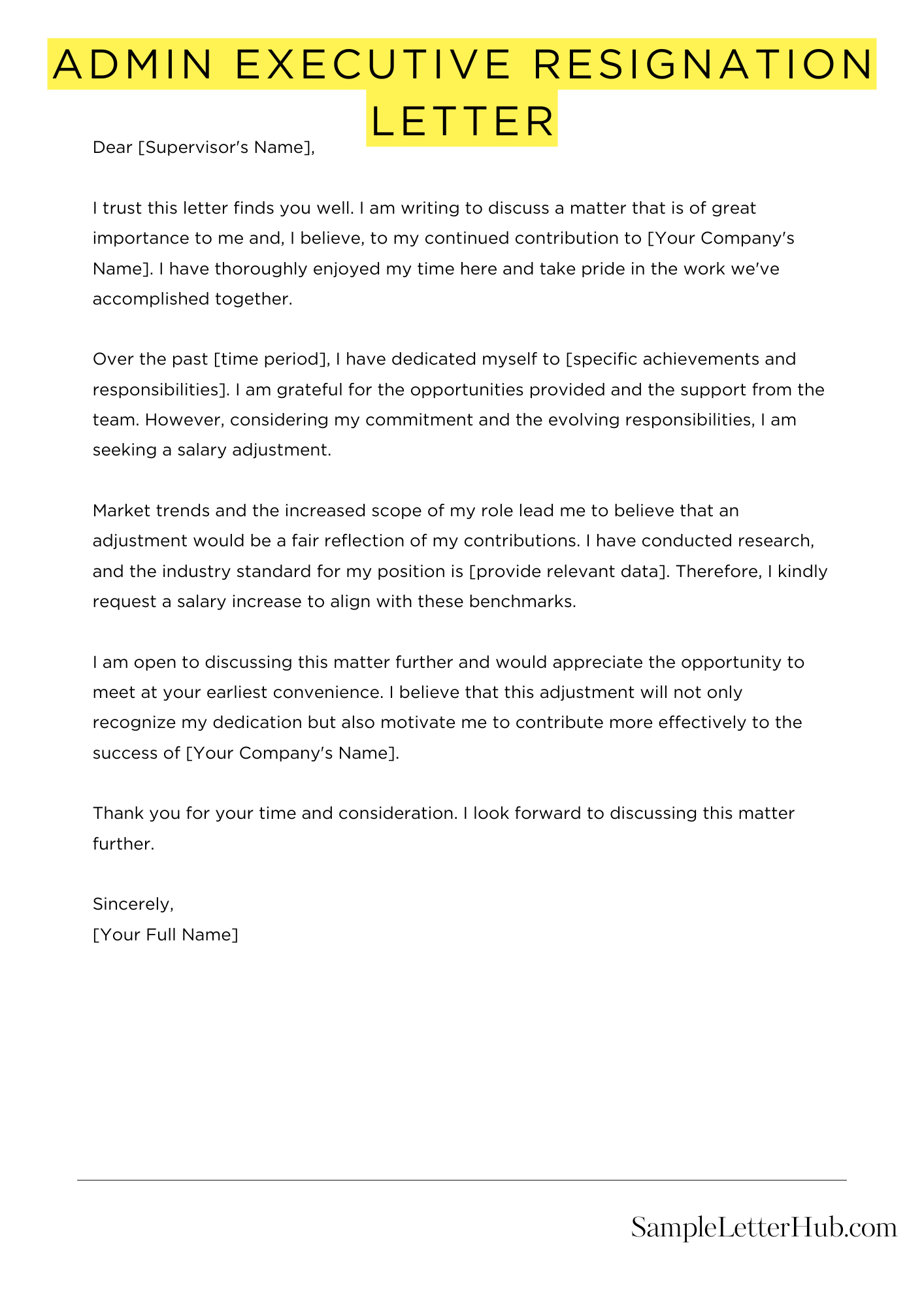 Admin Executive Resignation Letter