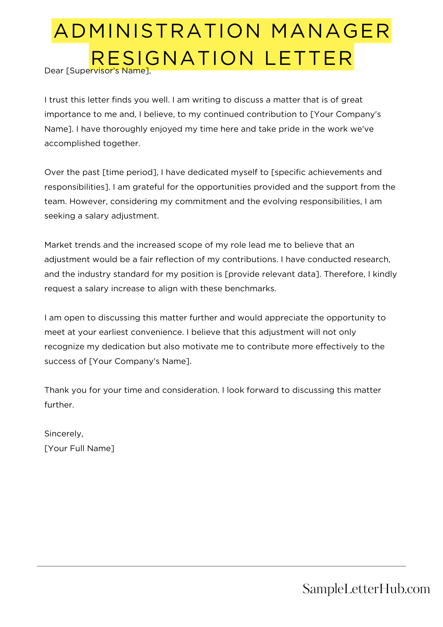 Administration Manager Resignation Letter