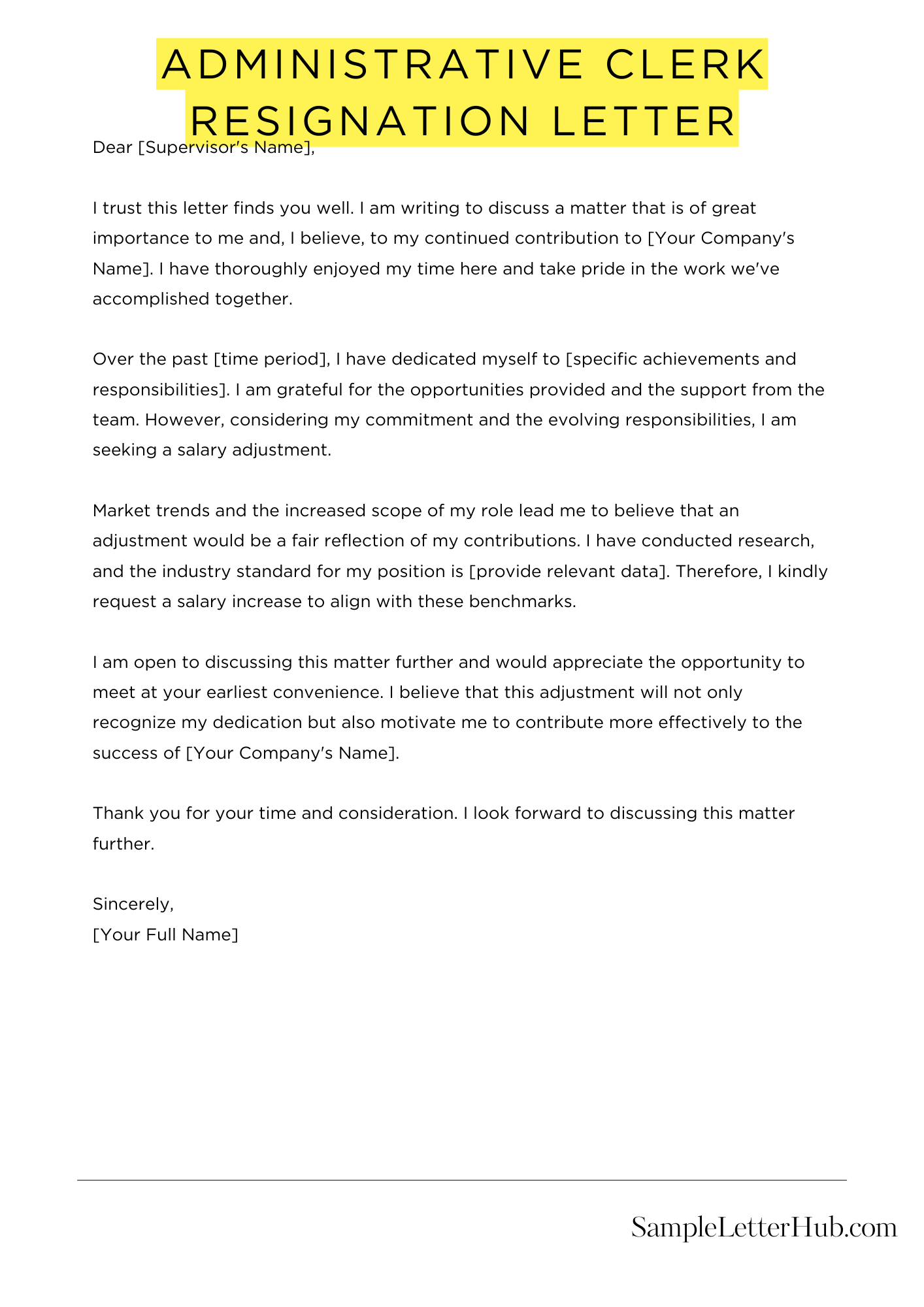 Administrative Clerk Resignation Letter