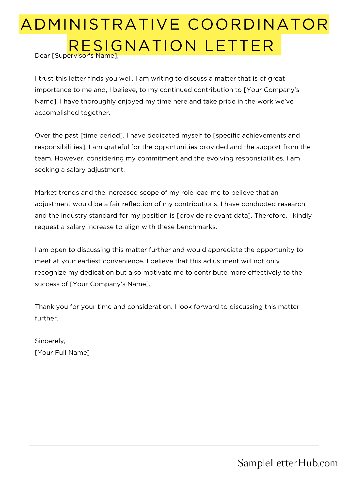 Administrative Coordinator Resignation Letter 