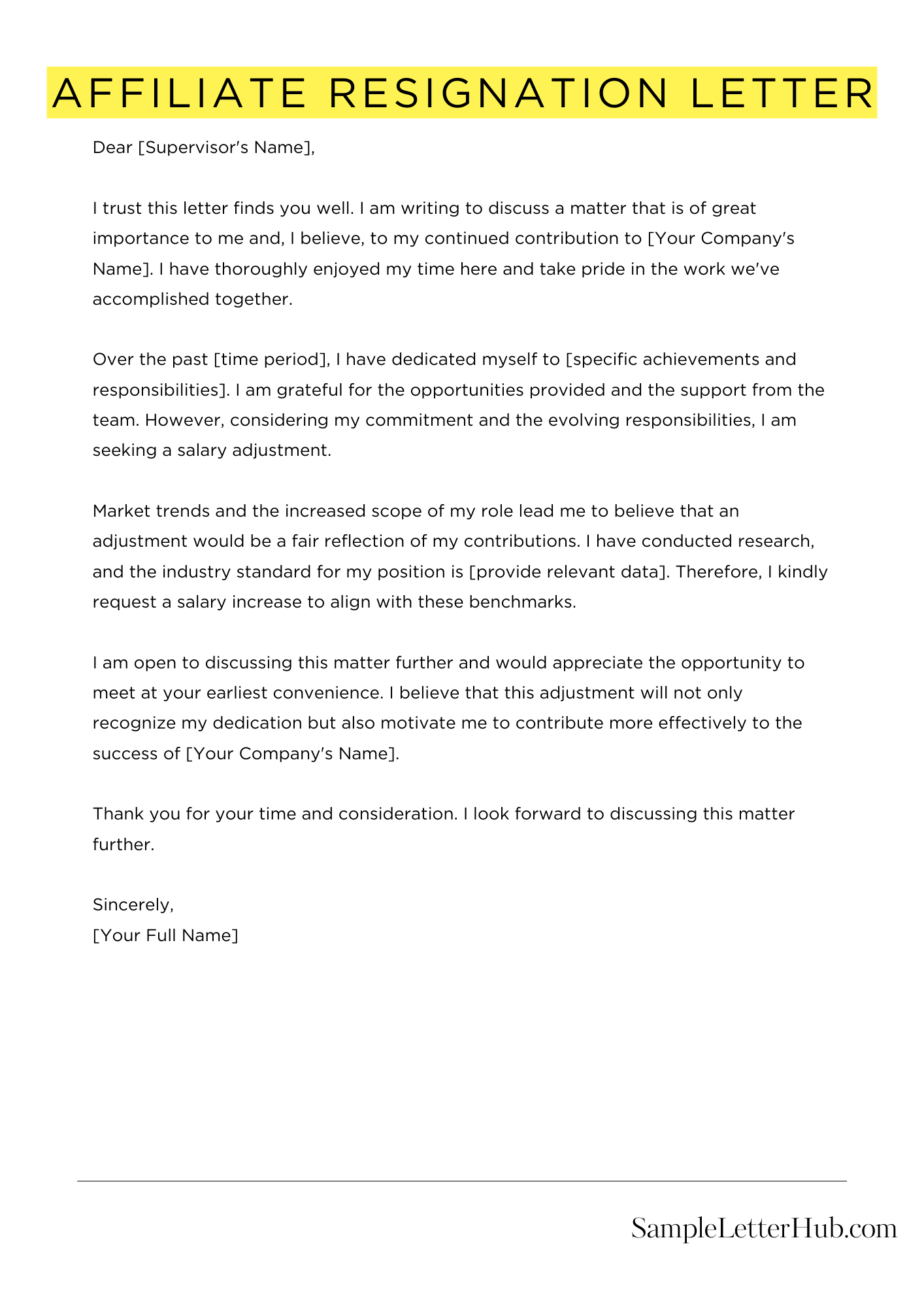 Affiliate Resignation Letter