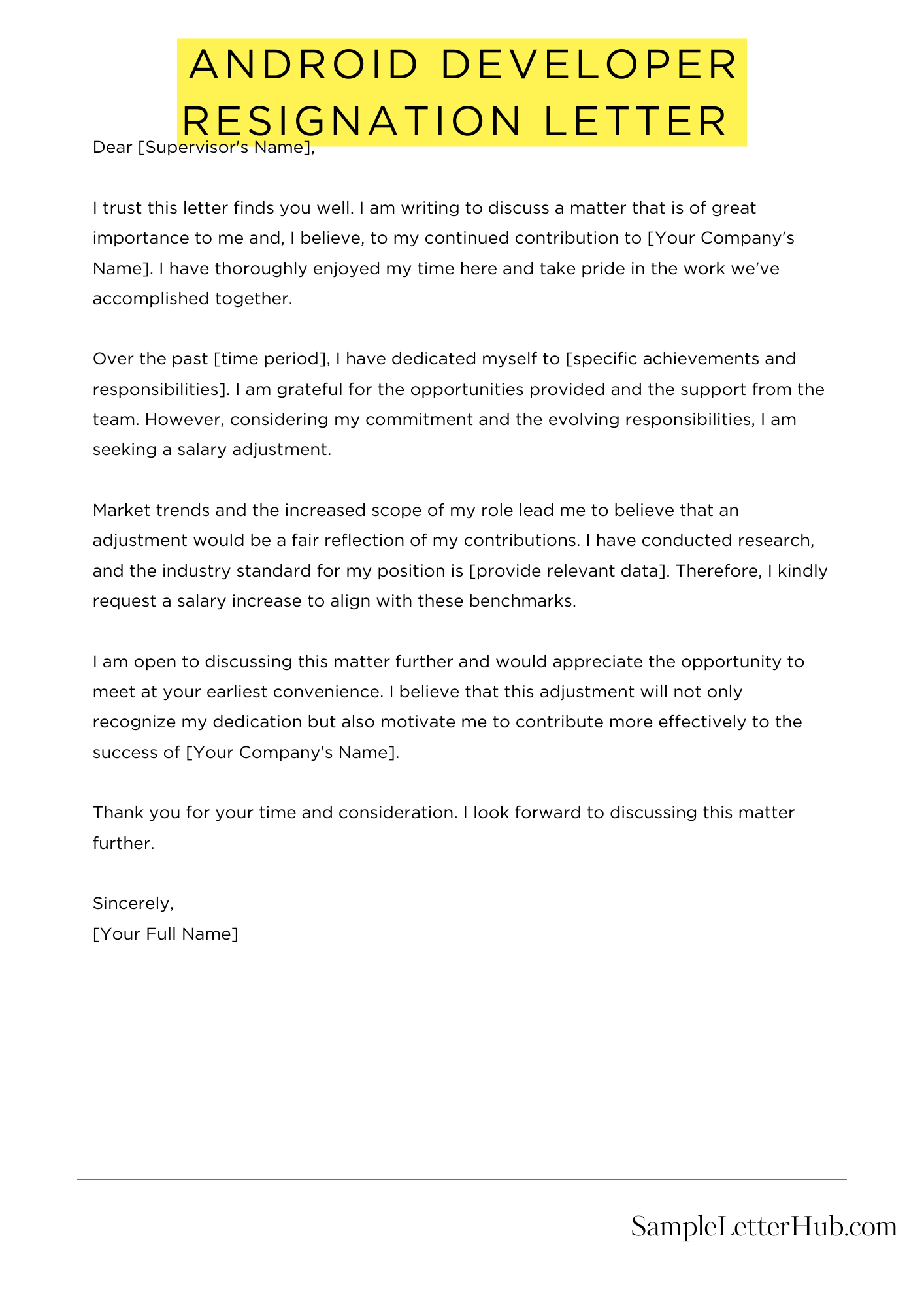 Android Developer Resignation Letter 