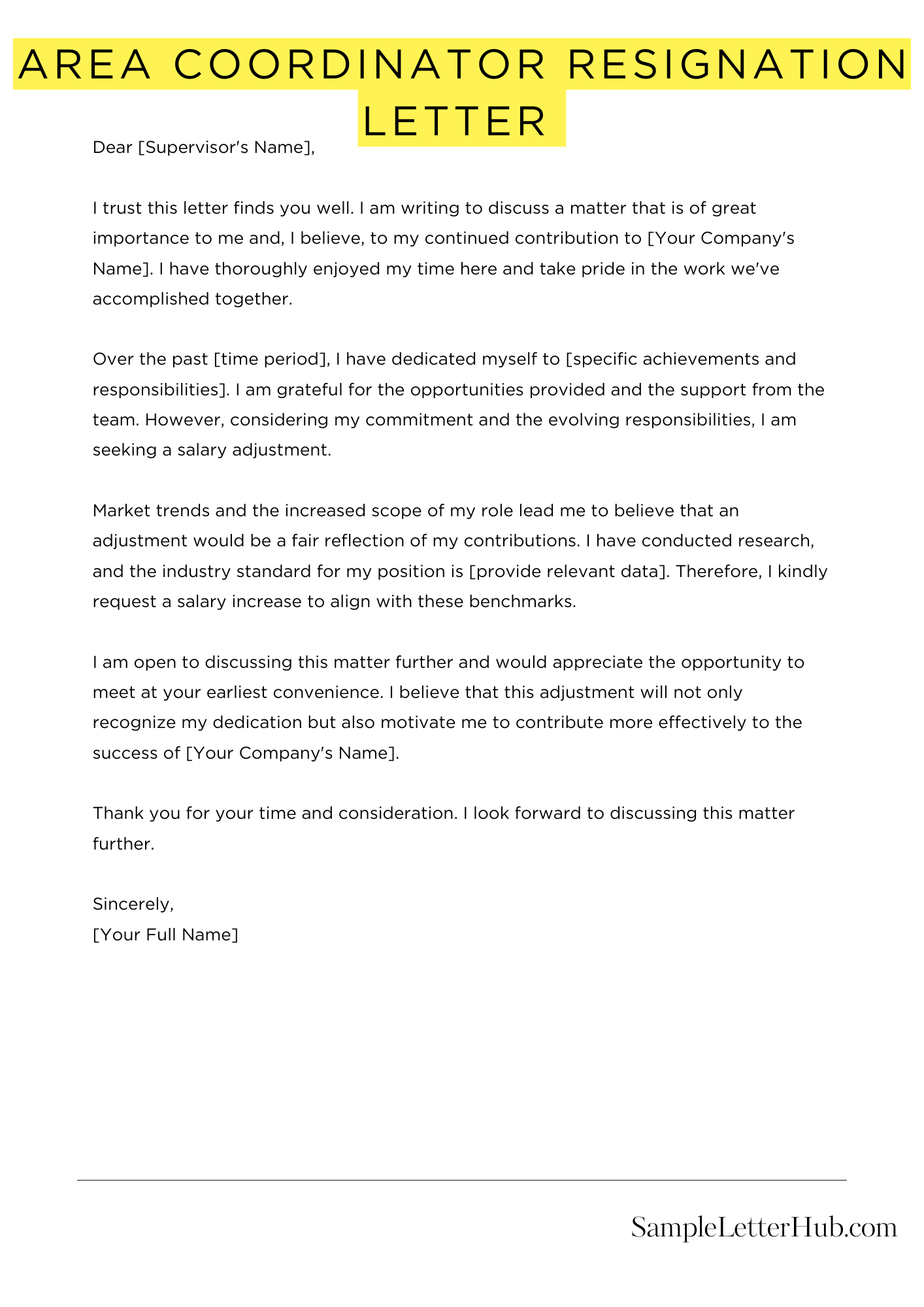 Area Coordinator Resignation Letter 