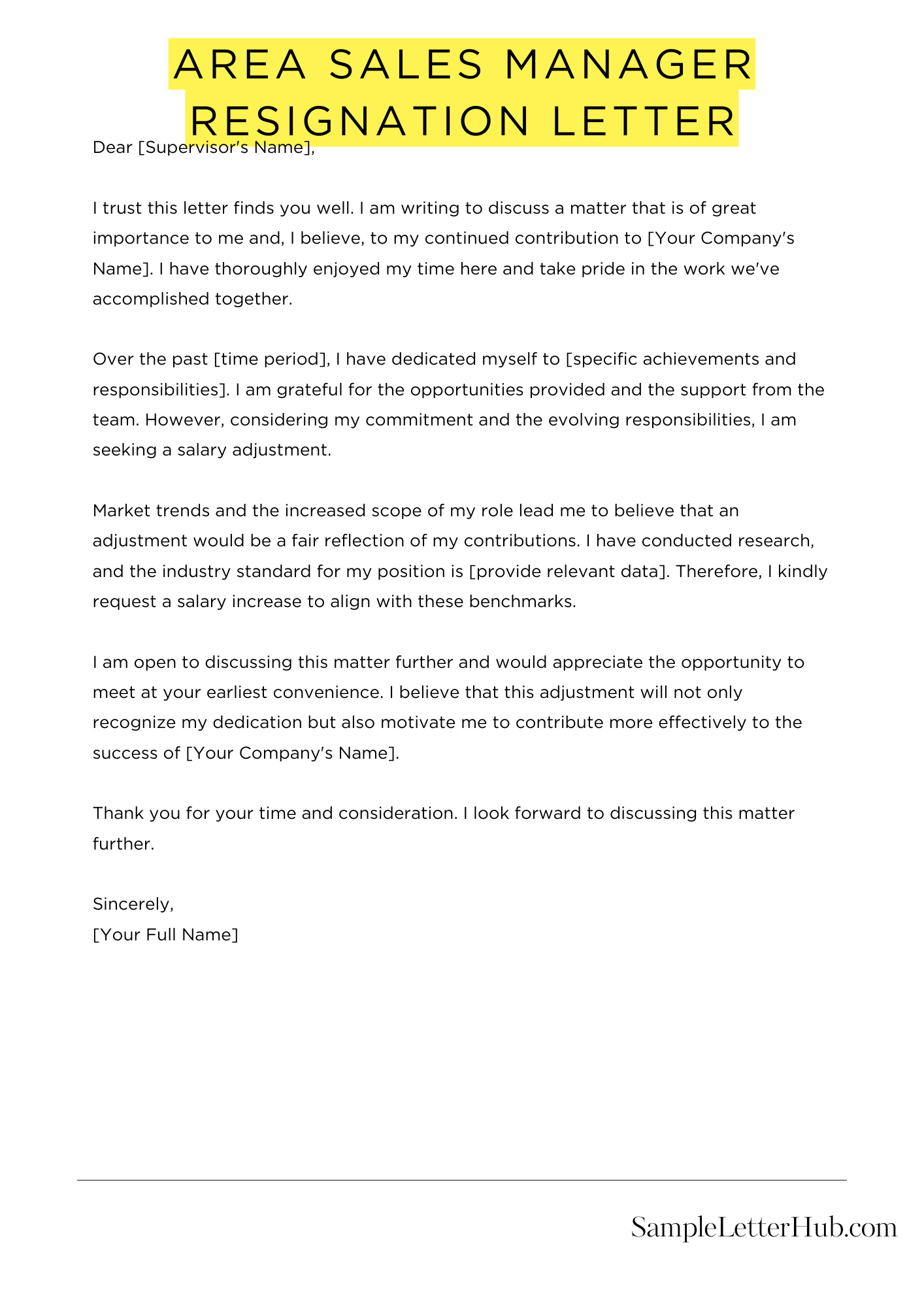 Area Sales Manager Resignation Letter