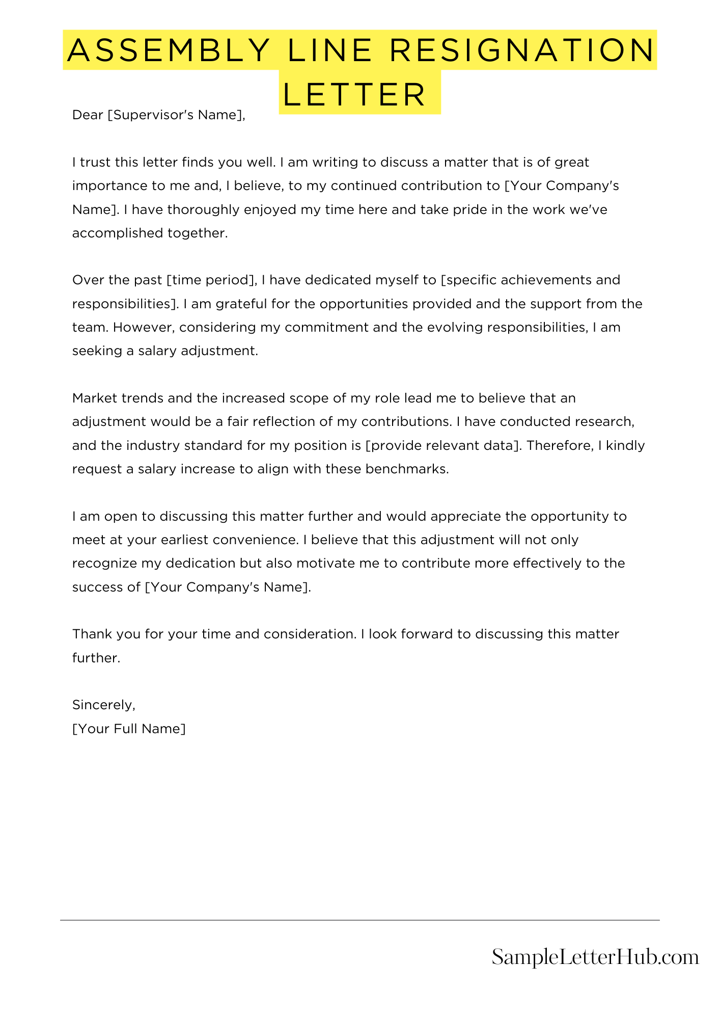 Assembly Line Resignation Letter 