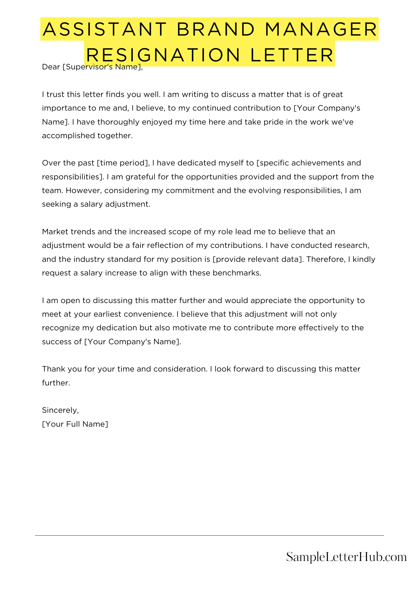 Assistant Brand Manager Resignation Letter