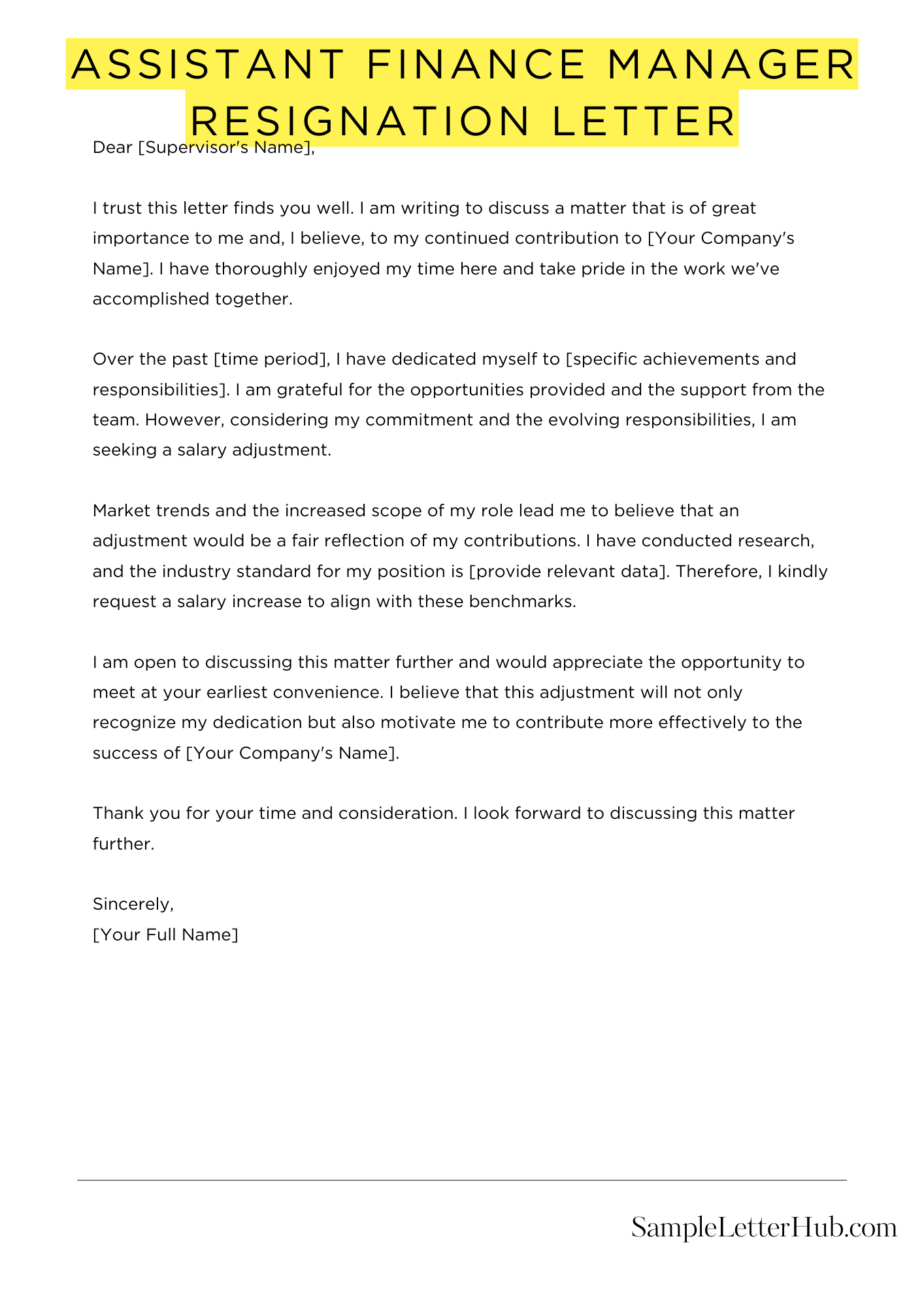 Assistant Finance Manager Resignation Letter