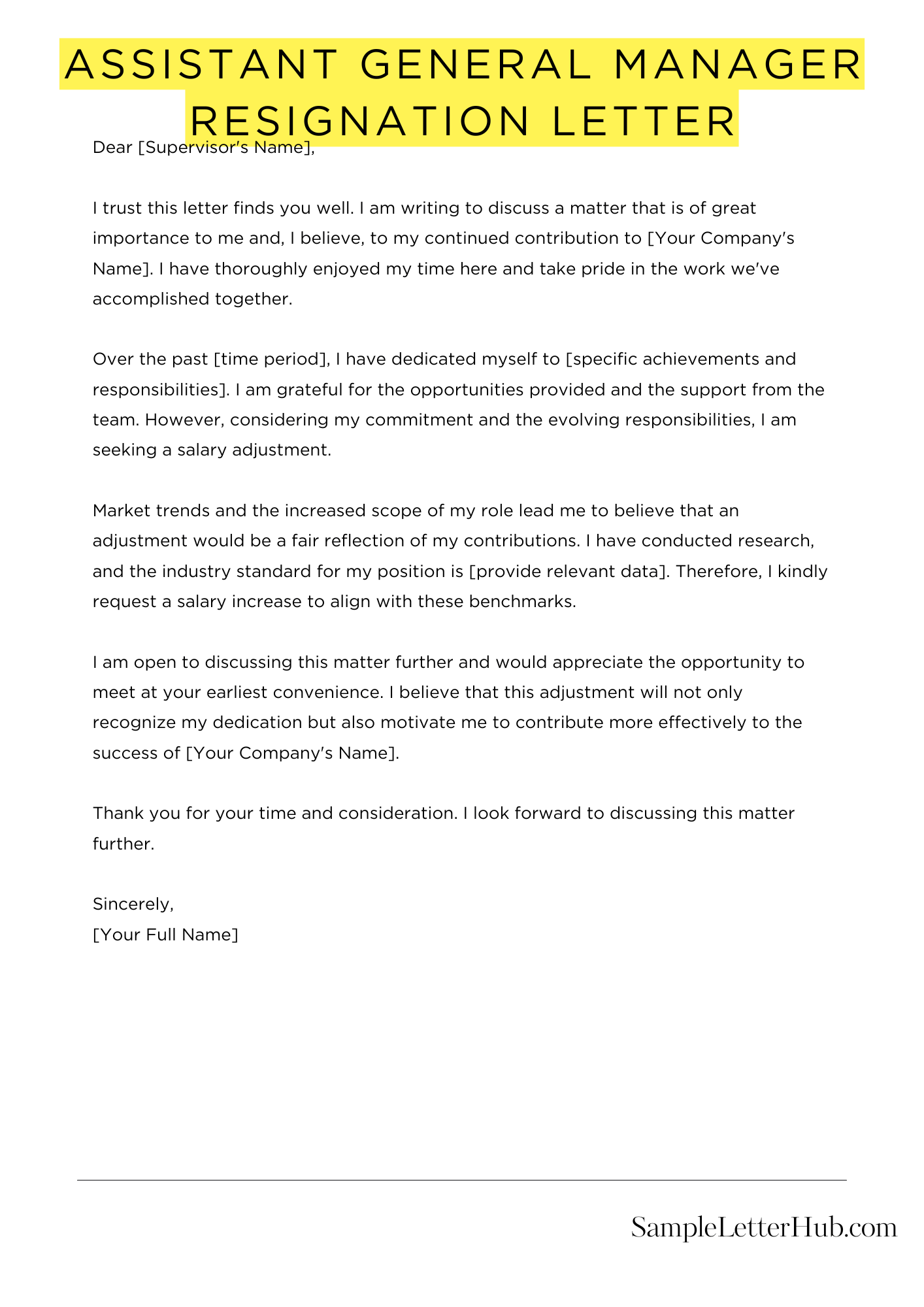 Assistant General Manager Resignation Letter