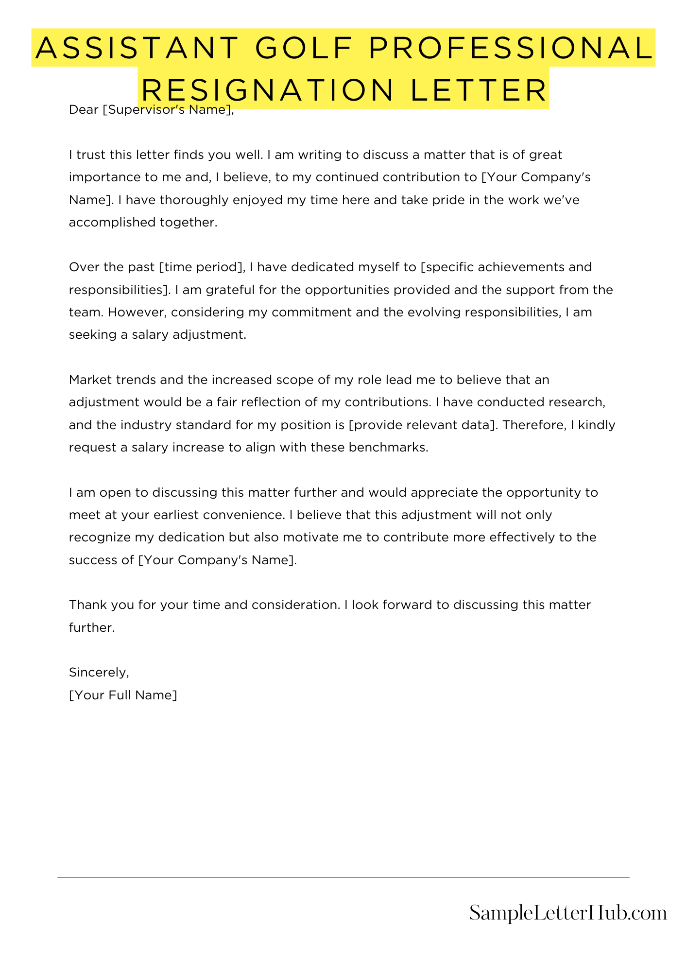 Assistant Golf Professional Resignation Letter