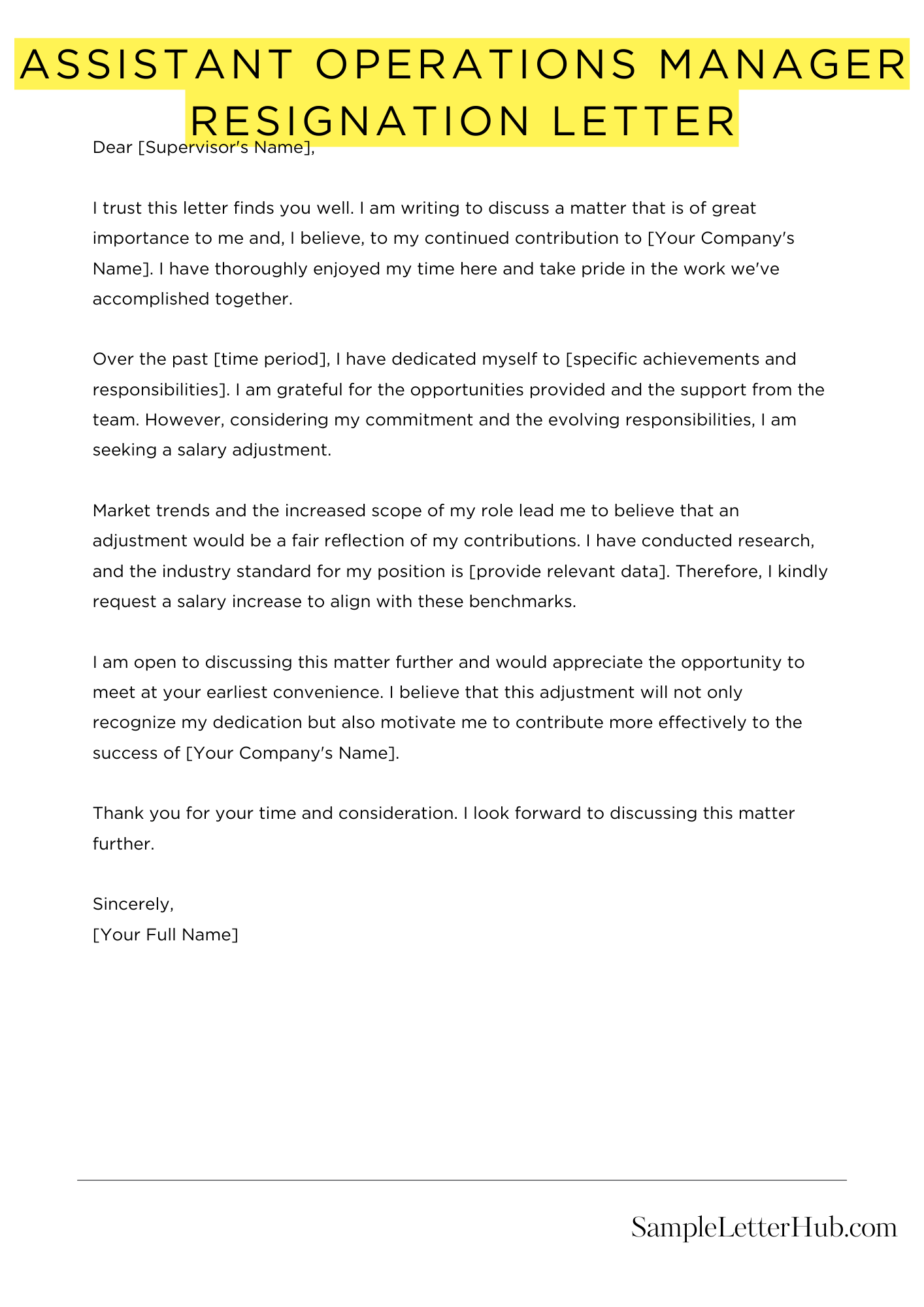 Assistant Operations Manager Resignation Letter