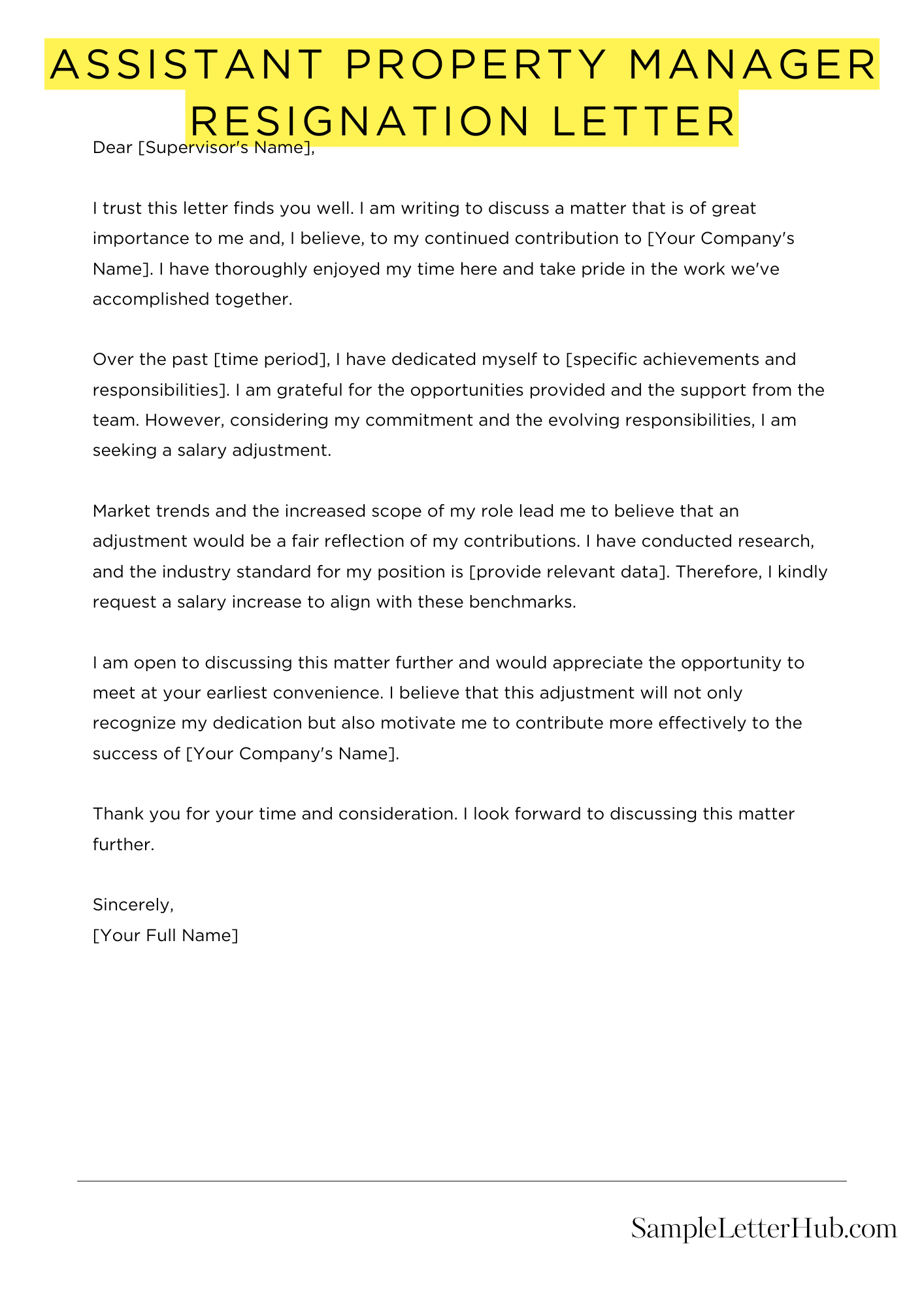 Assistant Property Manager Resignation Letter