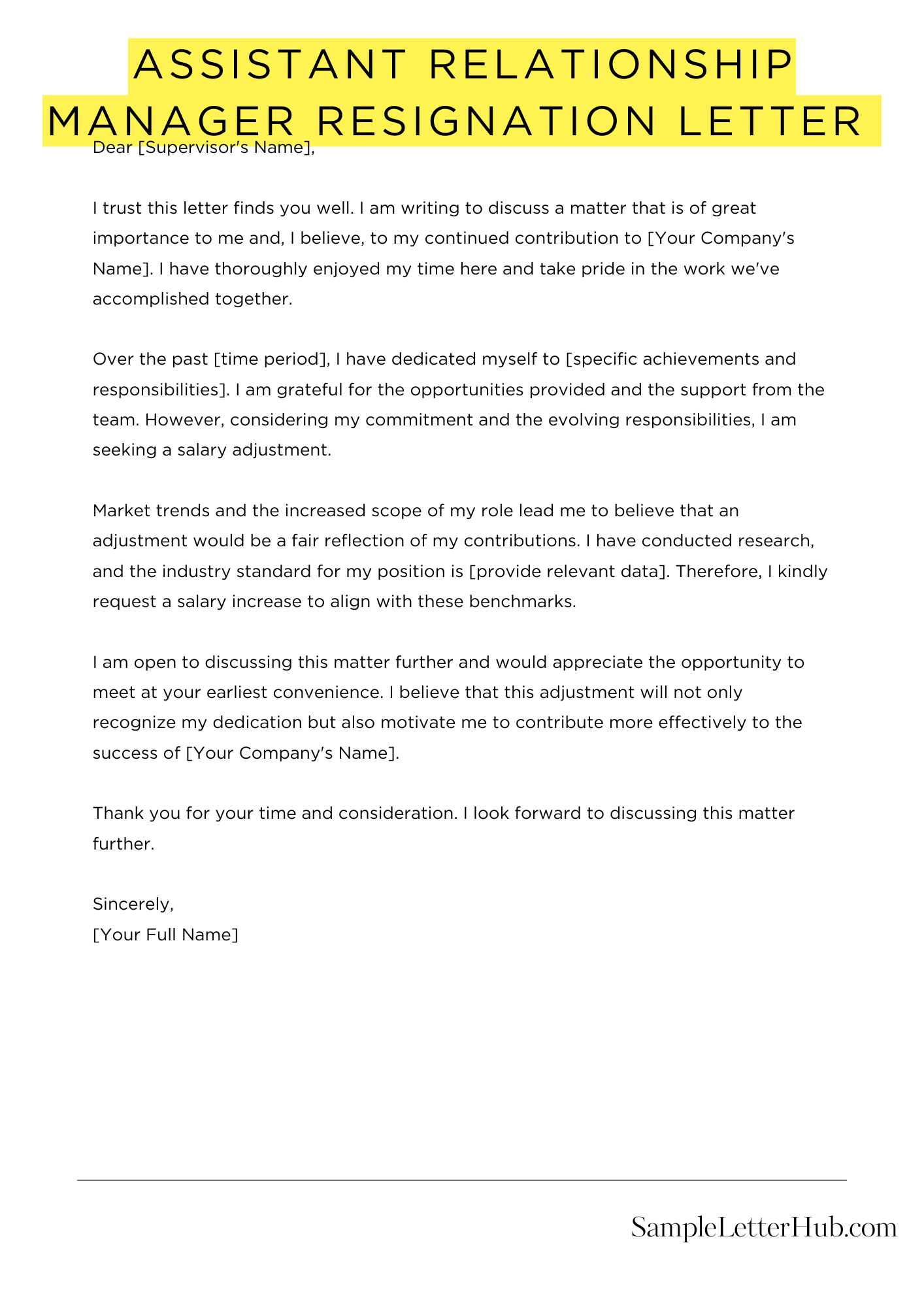 Assistant Relationship Manager Resignation Letter 