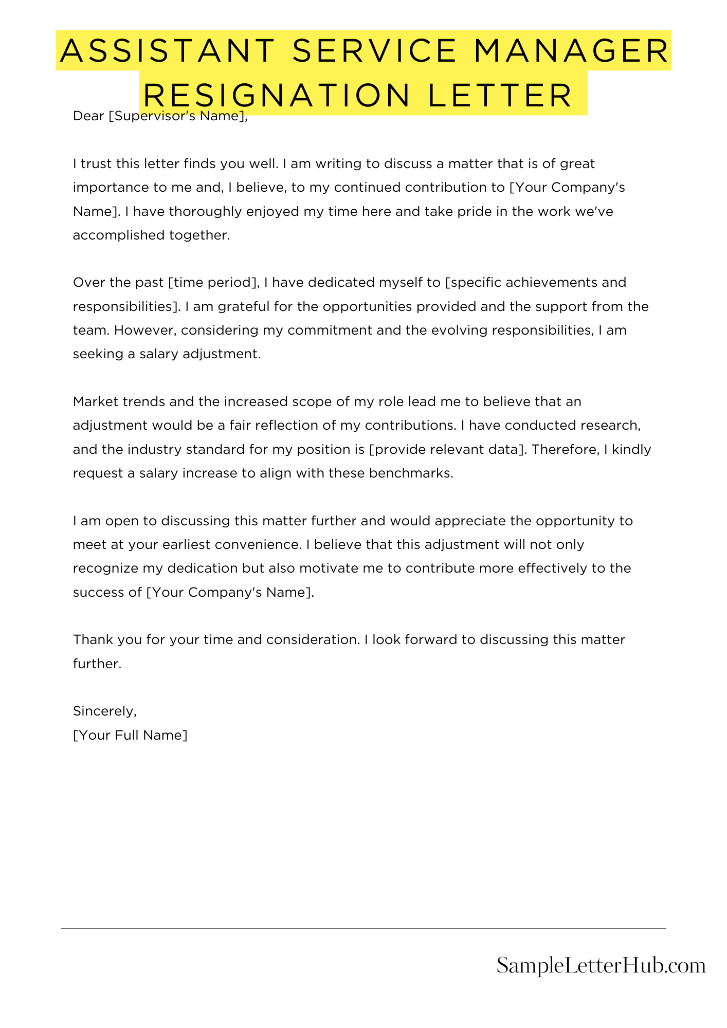 Assistant Service Manager Resignation Letter 