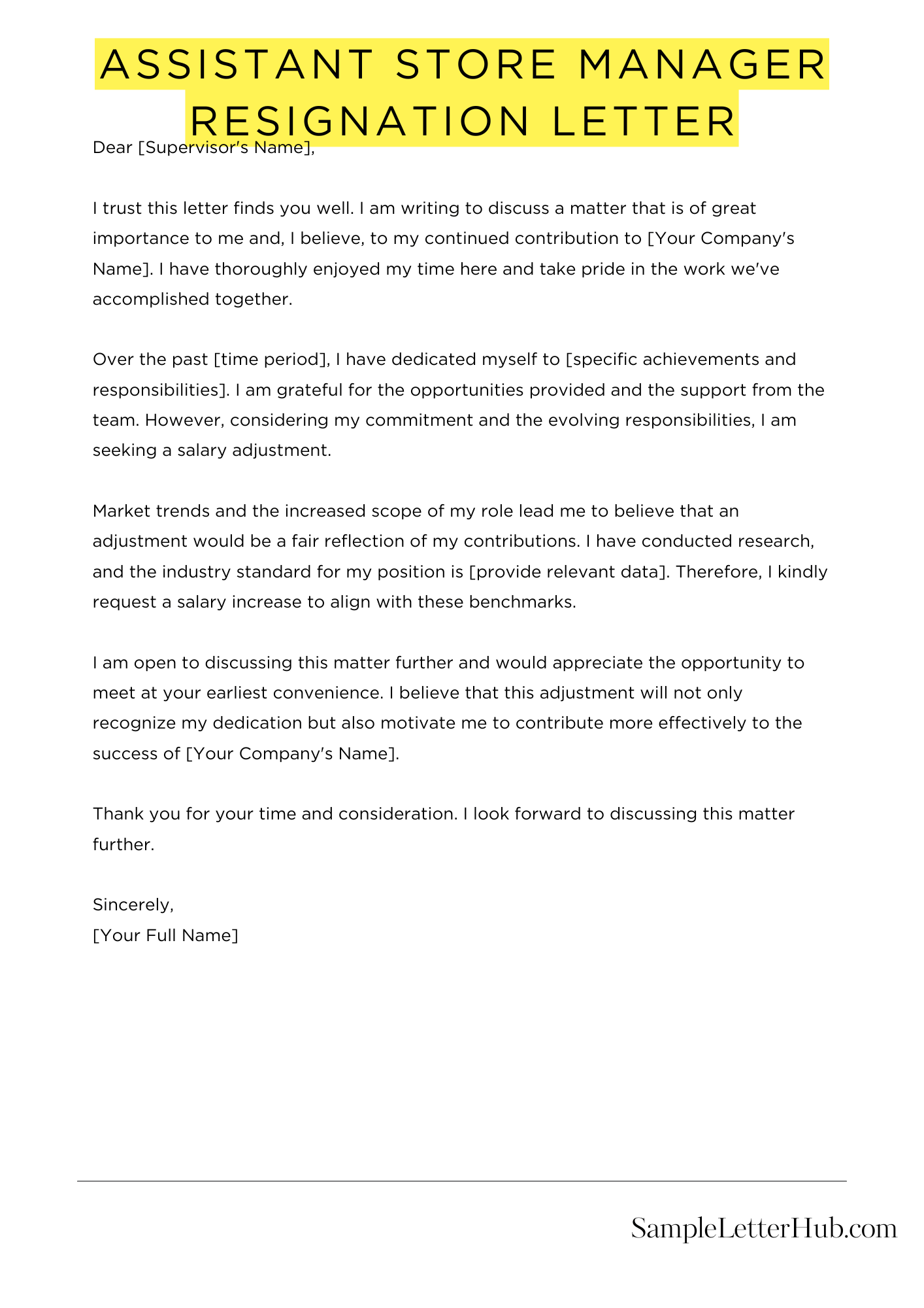 Assistant Store Manager Resignation Letter