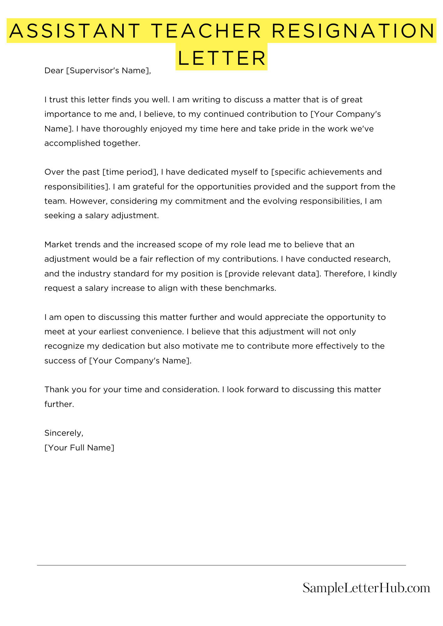 Assistant Teacher Resignation Letter