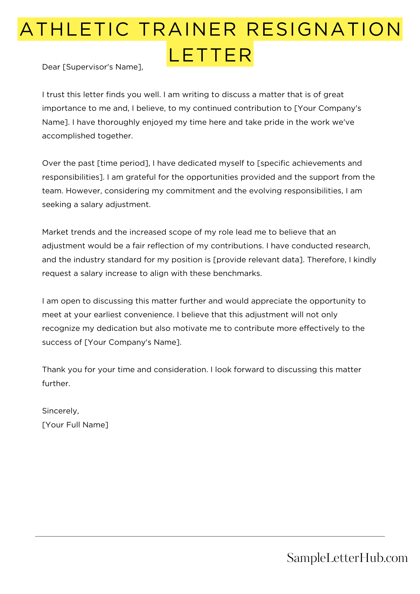 Athletic Trainer Resignation Letter