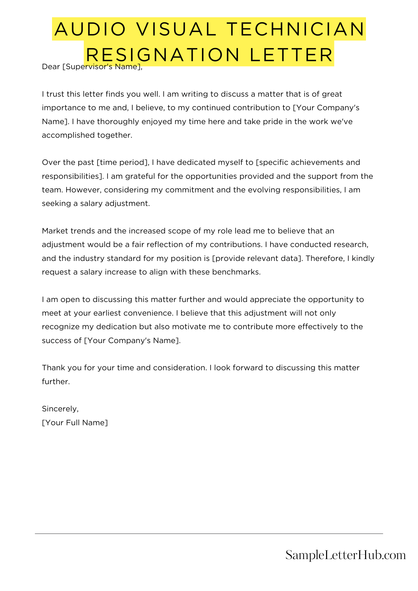 Audio Visual Technician Resignation Letter