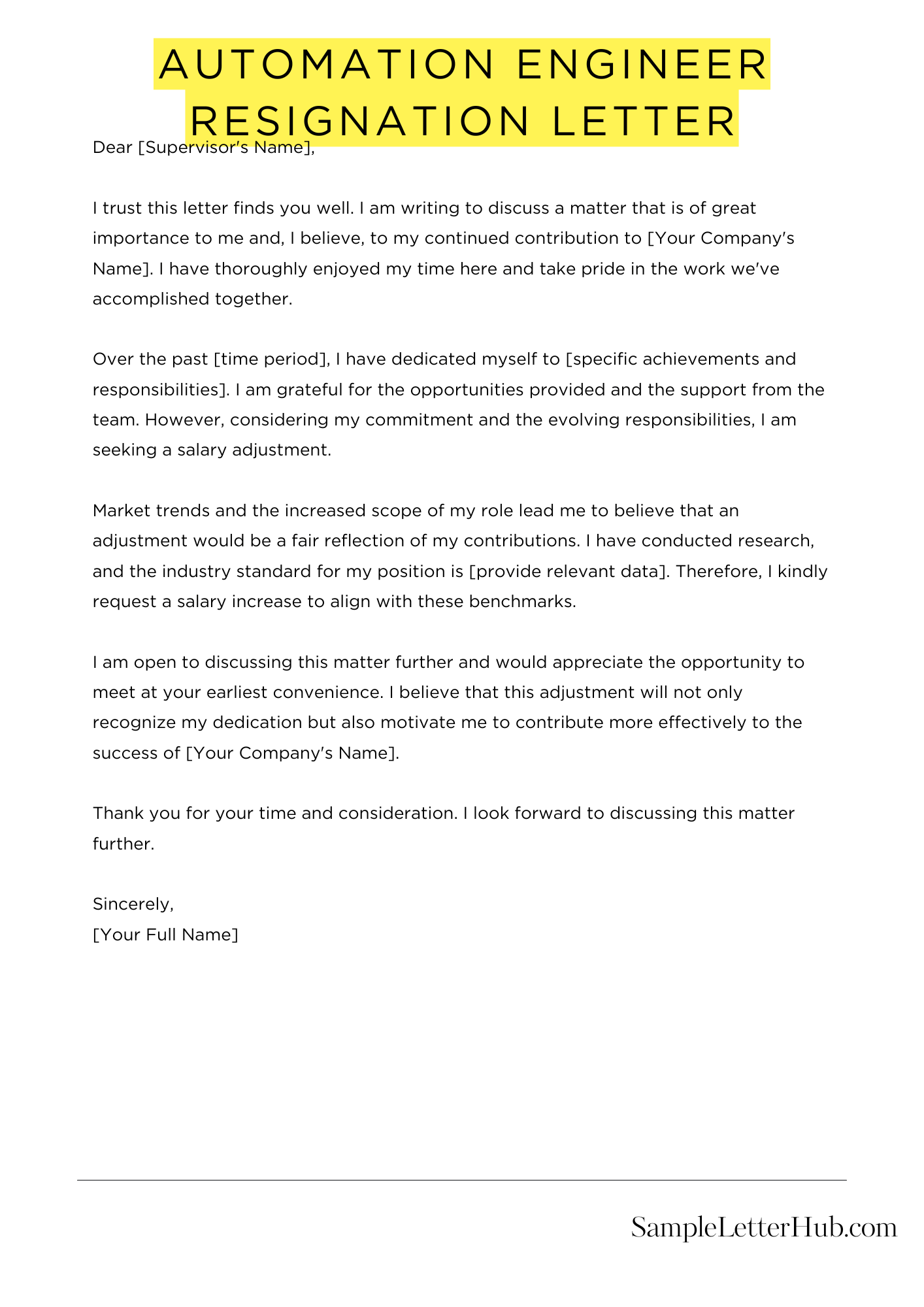 Automation Engineer Resignation Letter