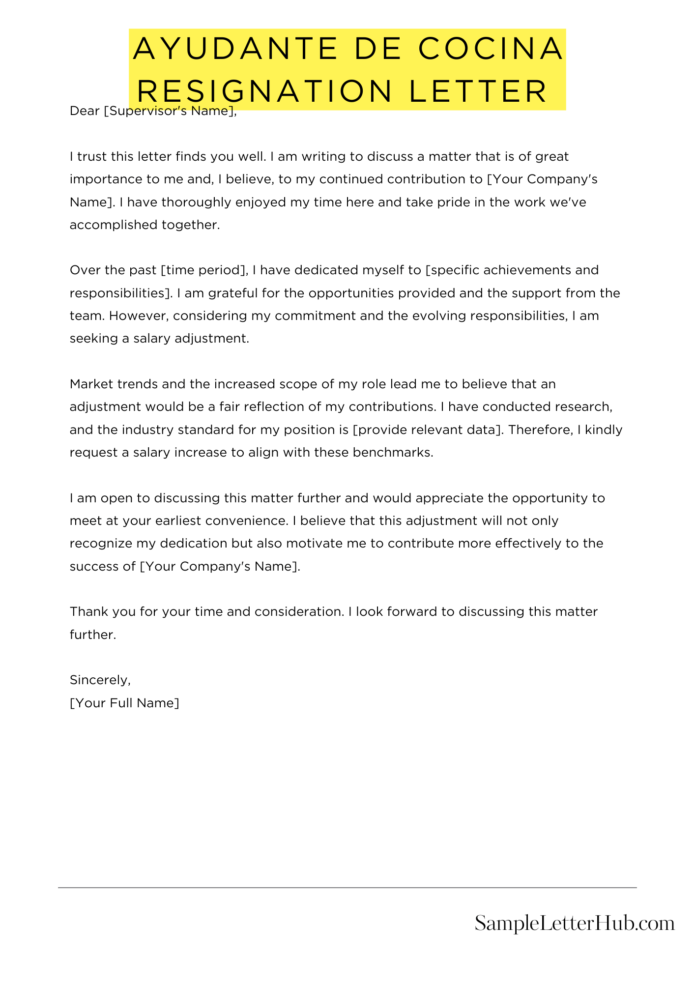 Ayudante De Cocina Resignation Letter 