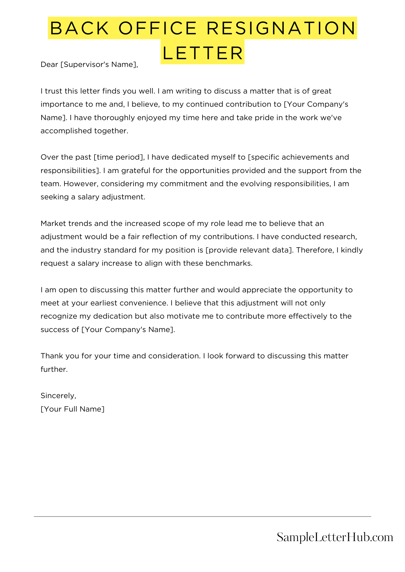 Back Office Resignation Letter