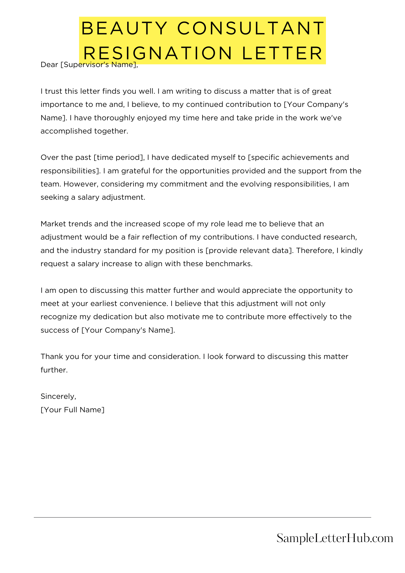 Beauty Consultant Resignation Letter