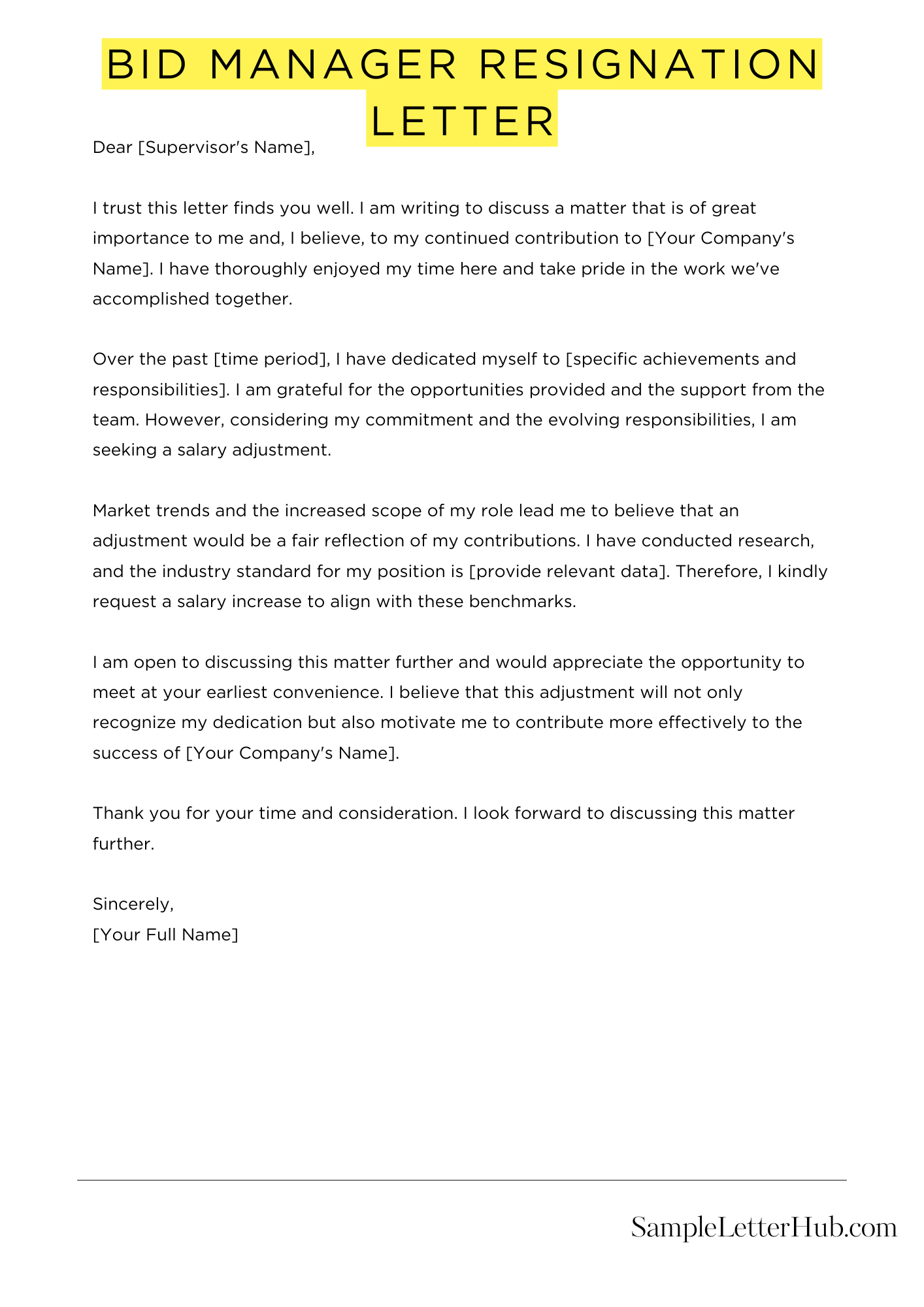 Bid Manager Resignation Letter