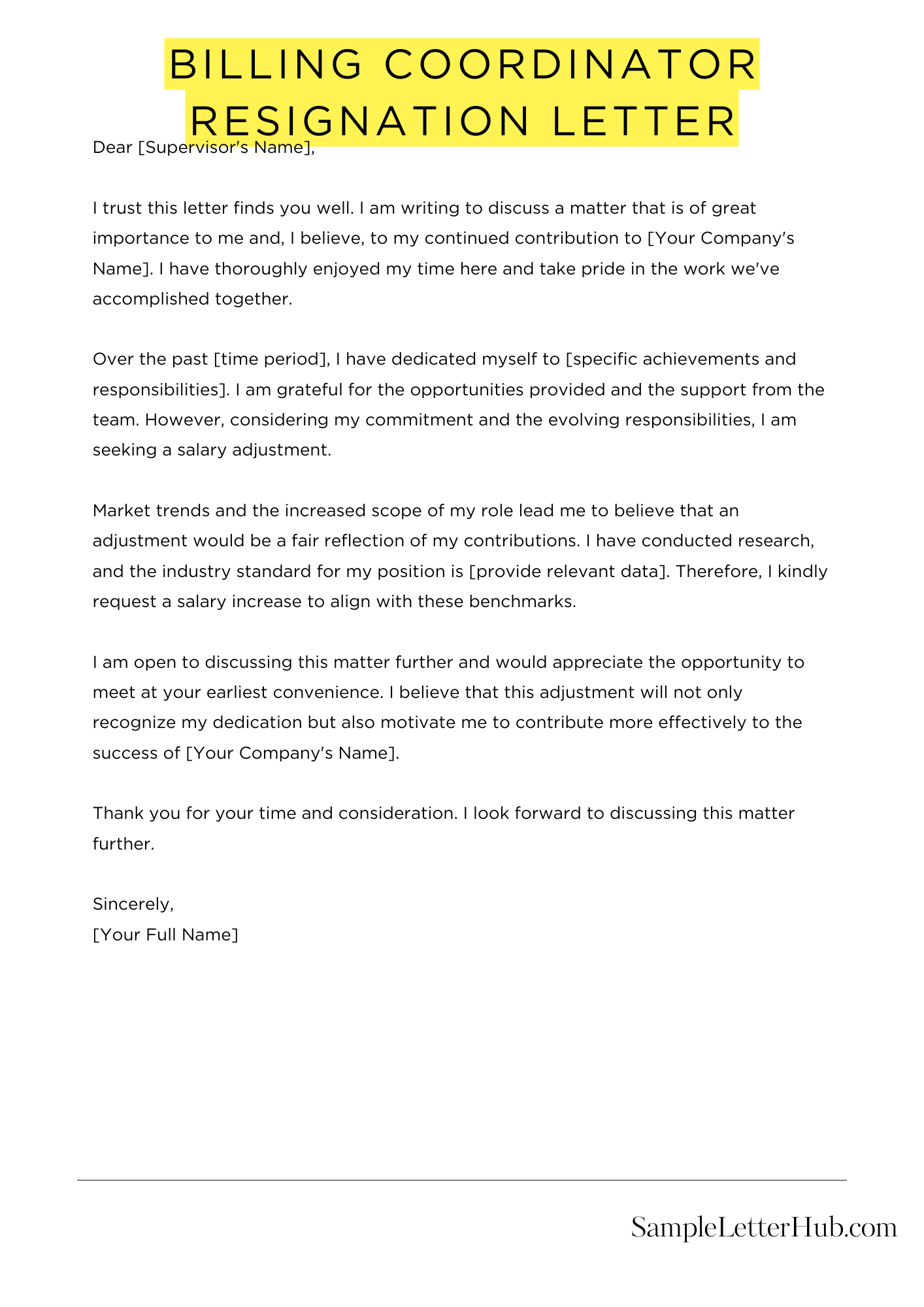 Billing Coordinator Resignation Letter