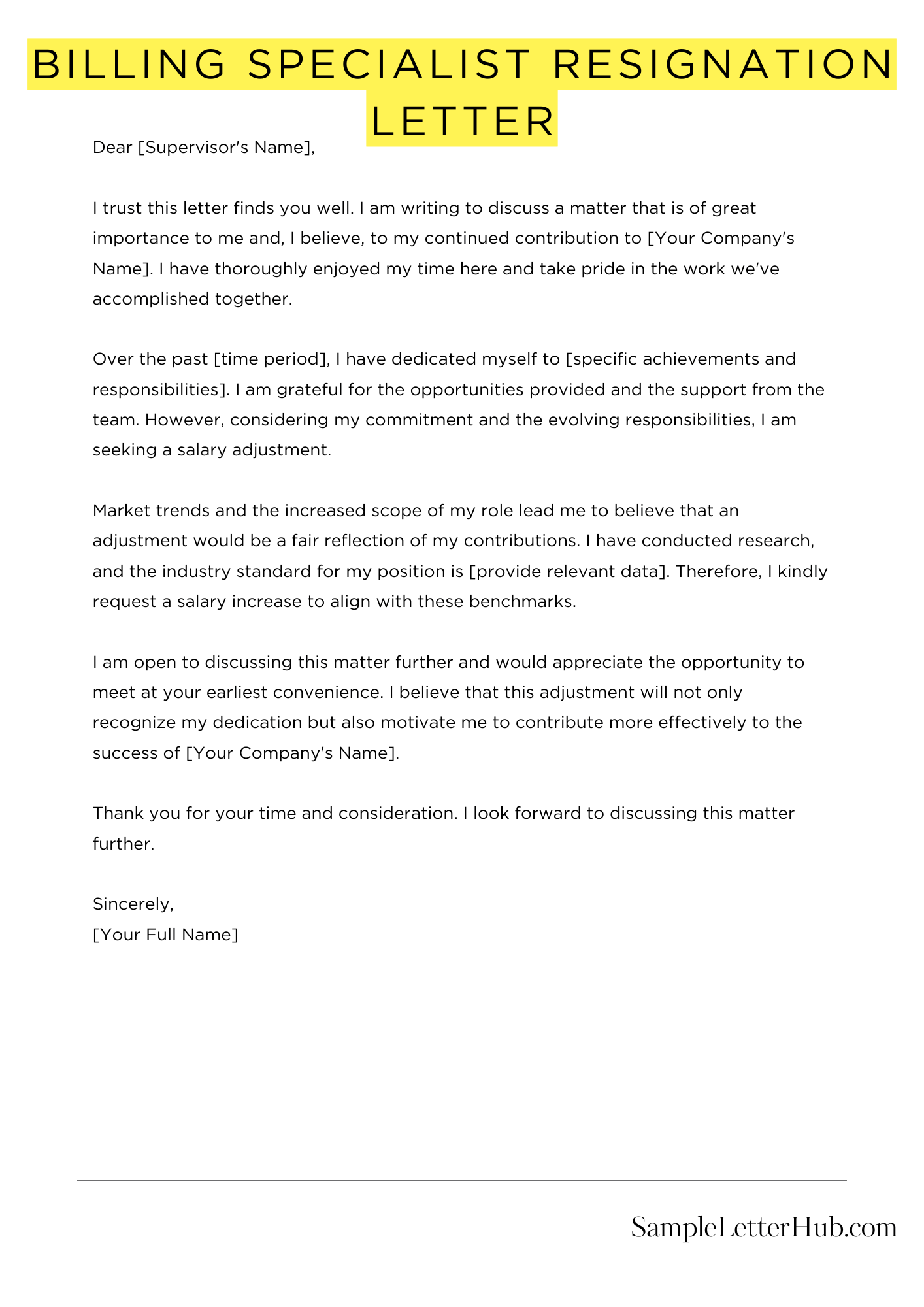 Billing Specialist Resignation Letter