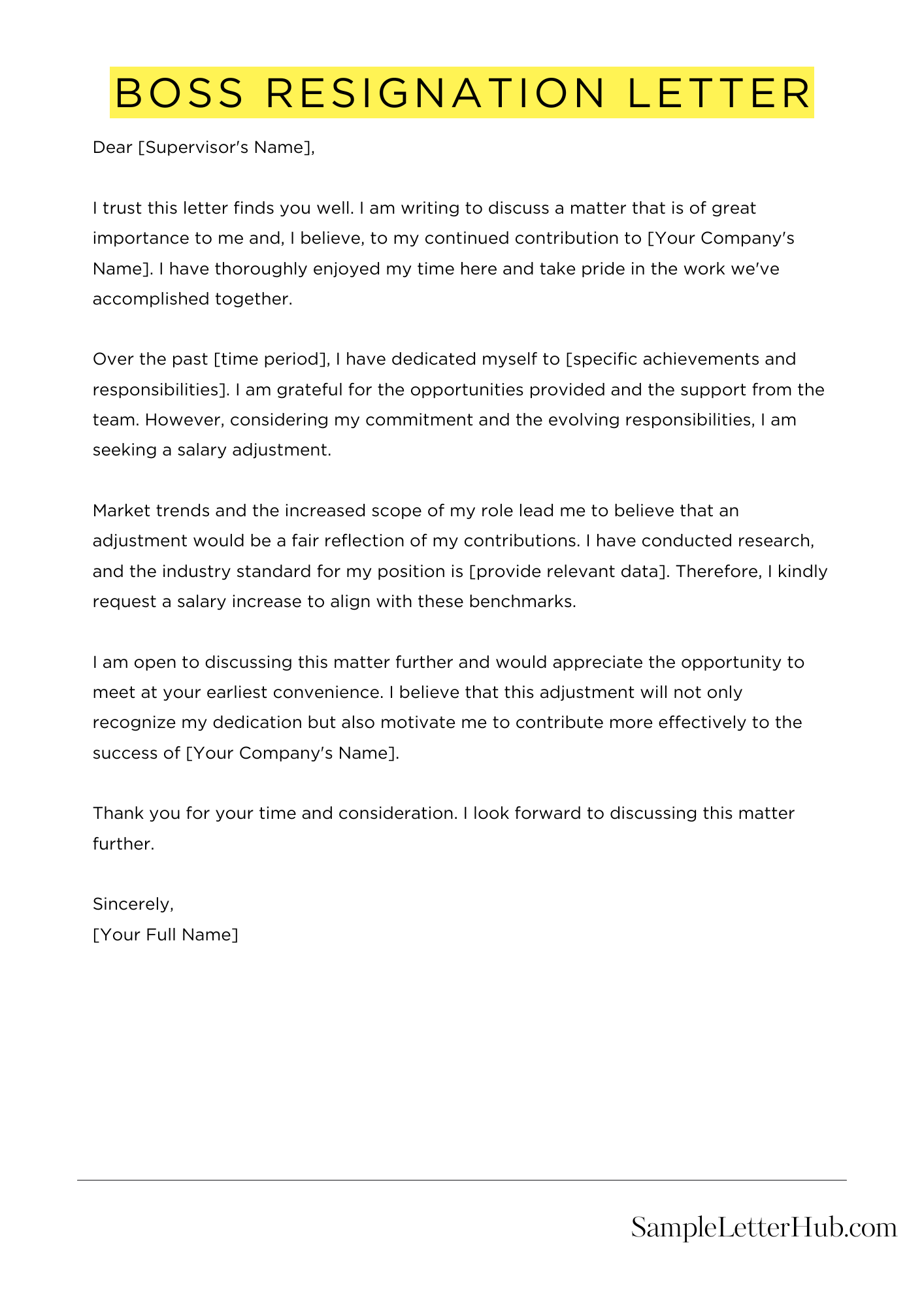 Boss Resignation Letter