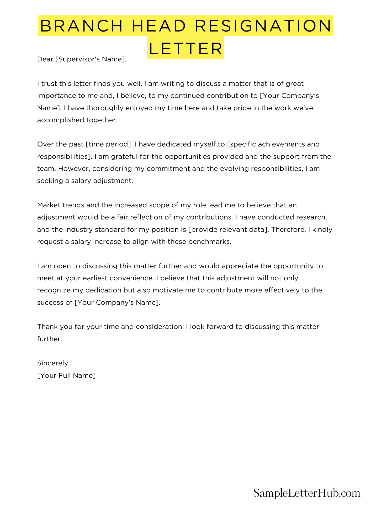 Branch Head Resignation Letter