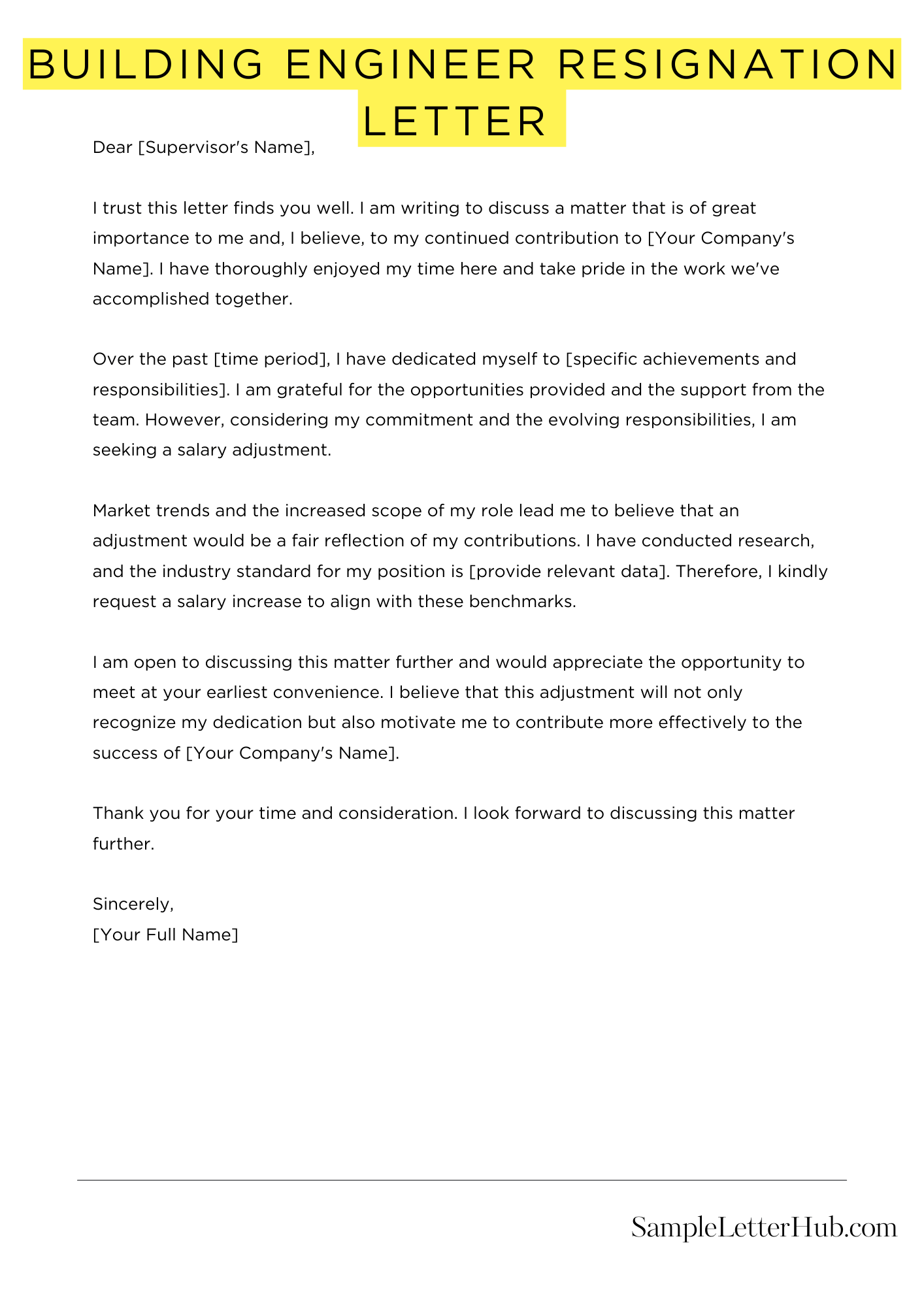 Building Engineer Resignation Letter 