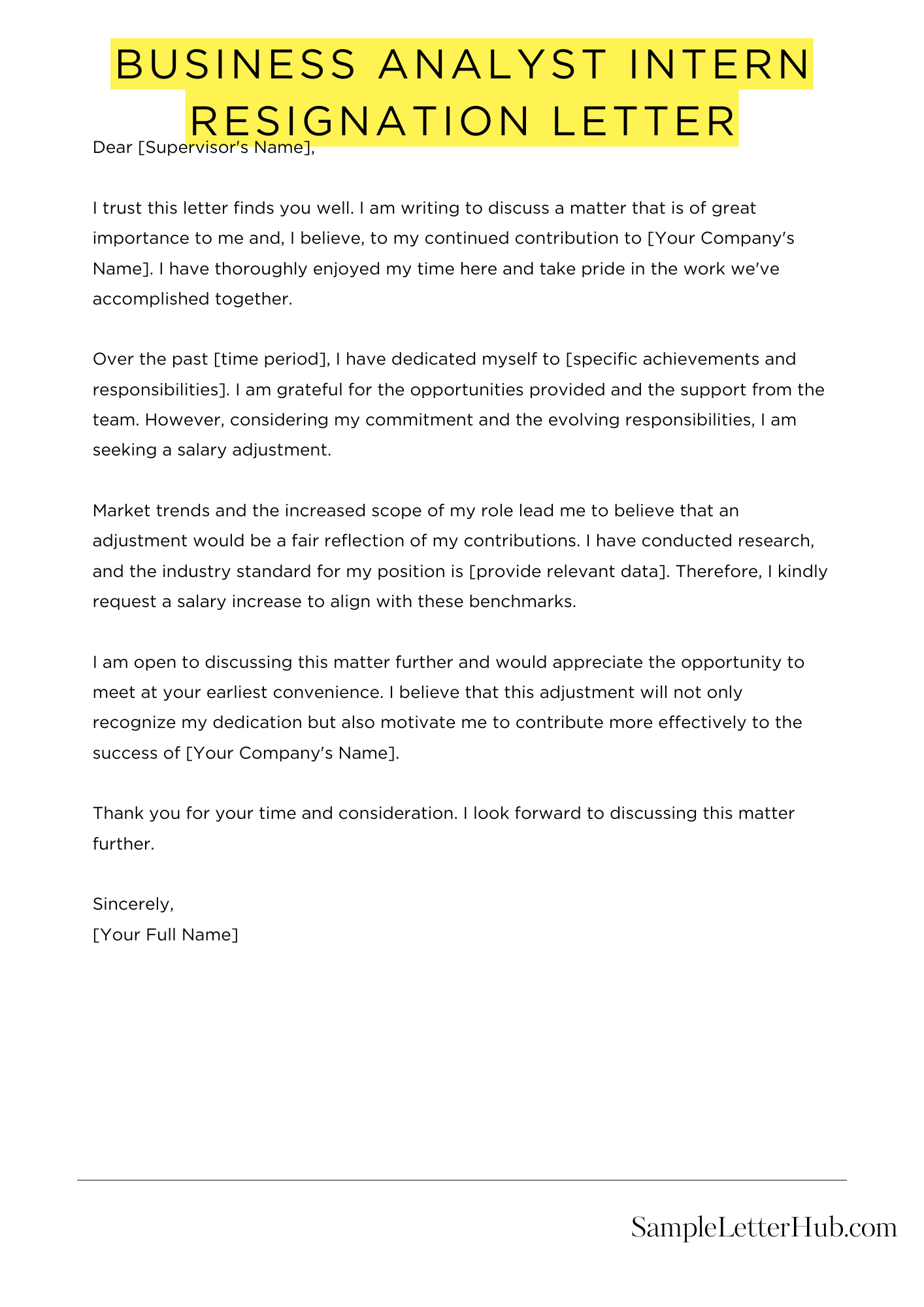 Business Analyst Intern Resignation Letter