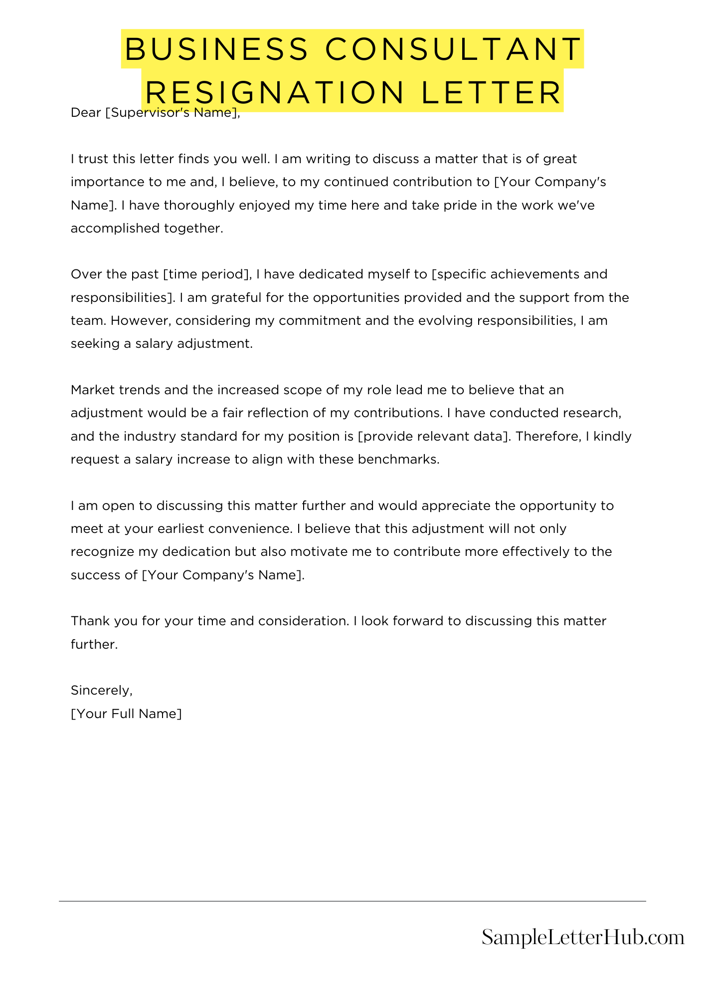 Business Consultant Resignation Letter