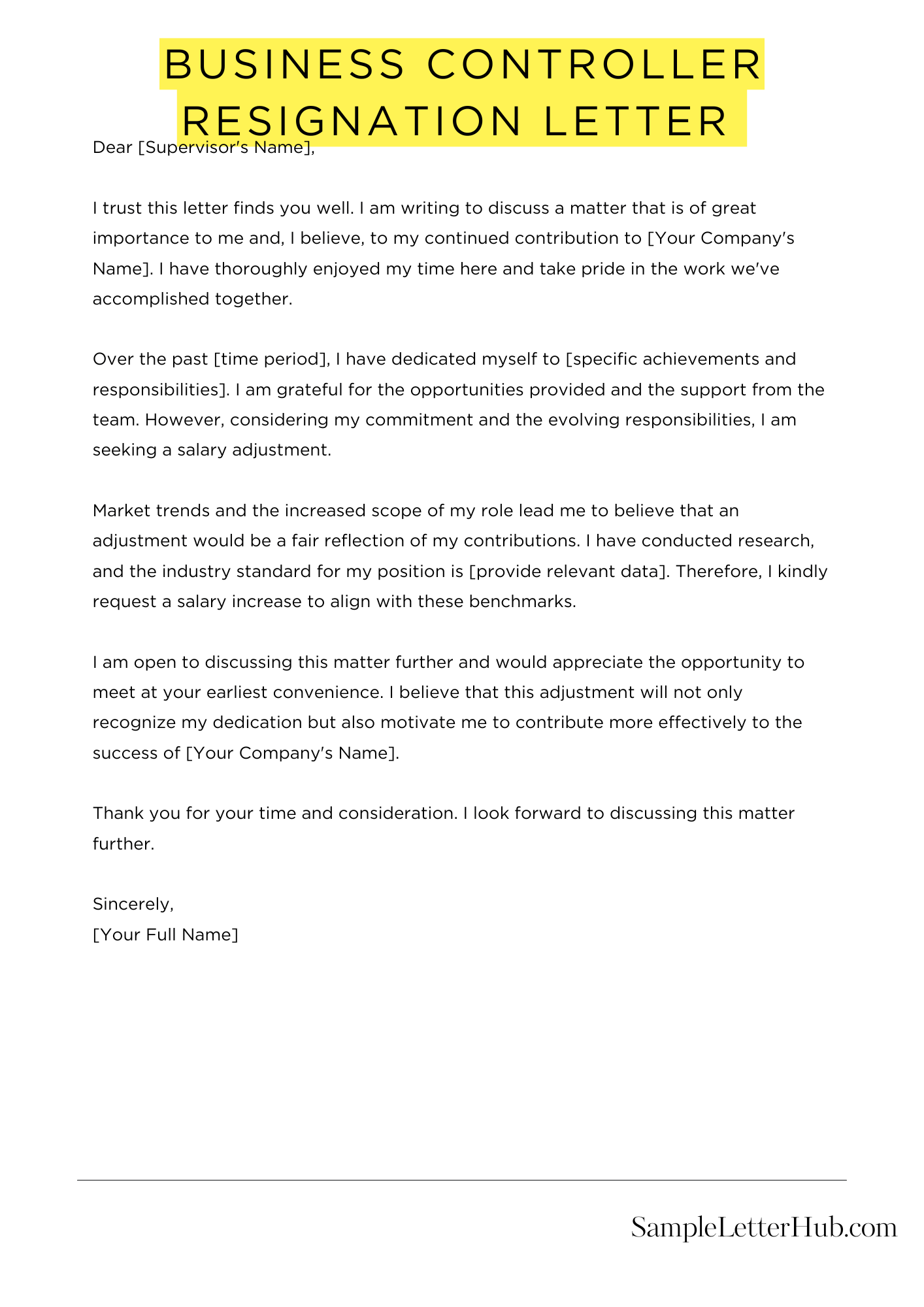 Business Controller Resignation Letter 