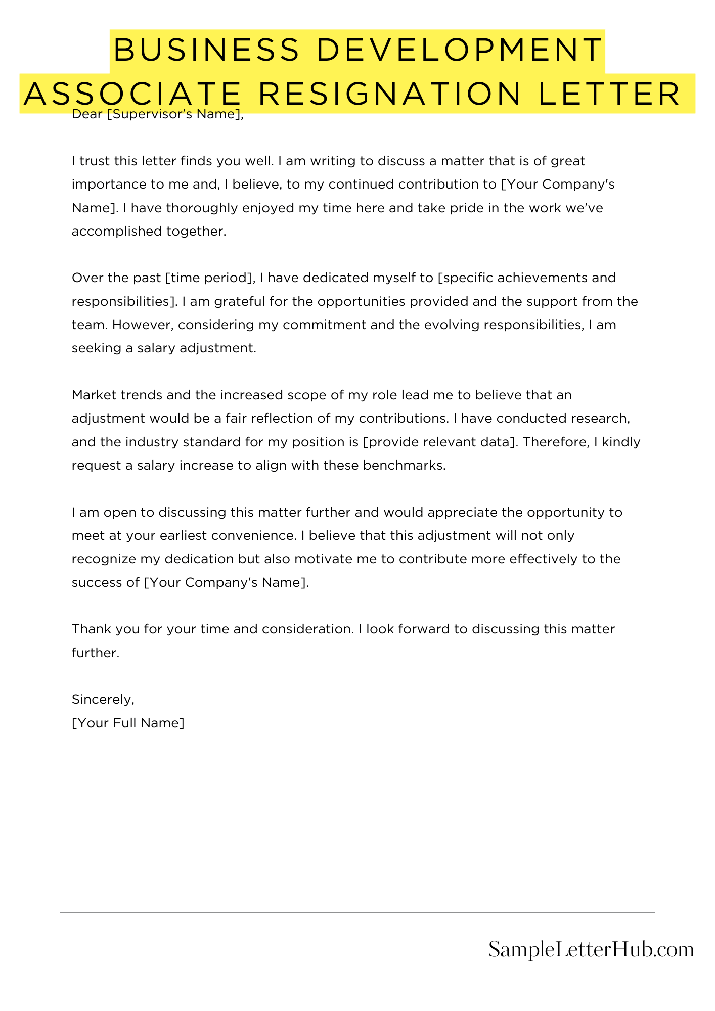 Business Development Associate Resignation Letter 