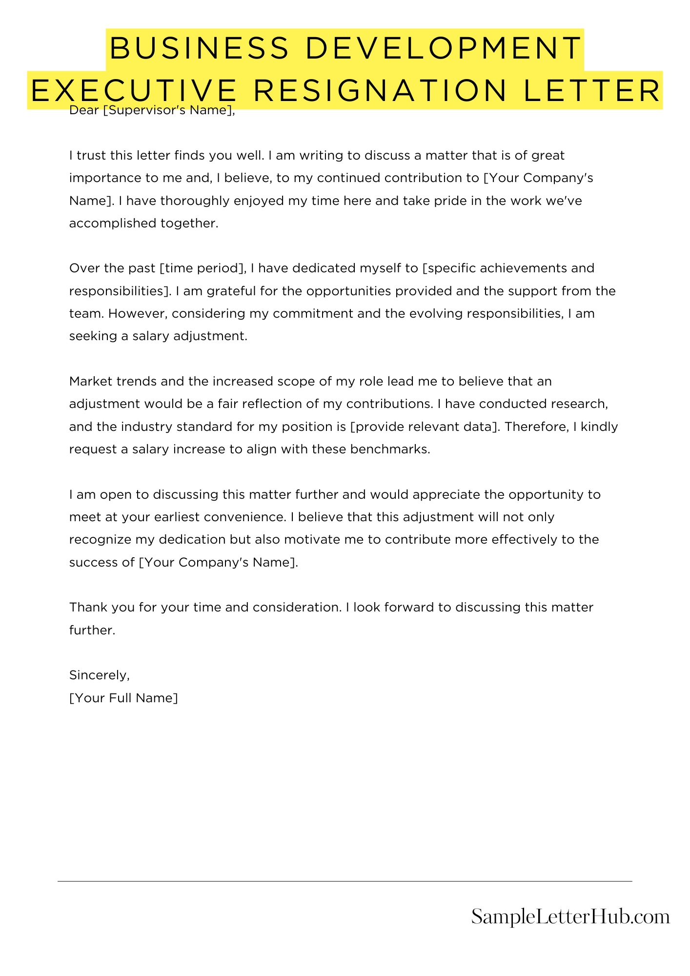 Business Development Executive Resignation Letter