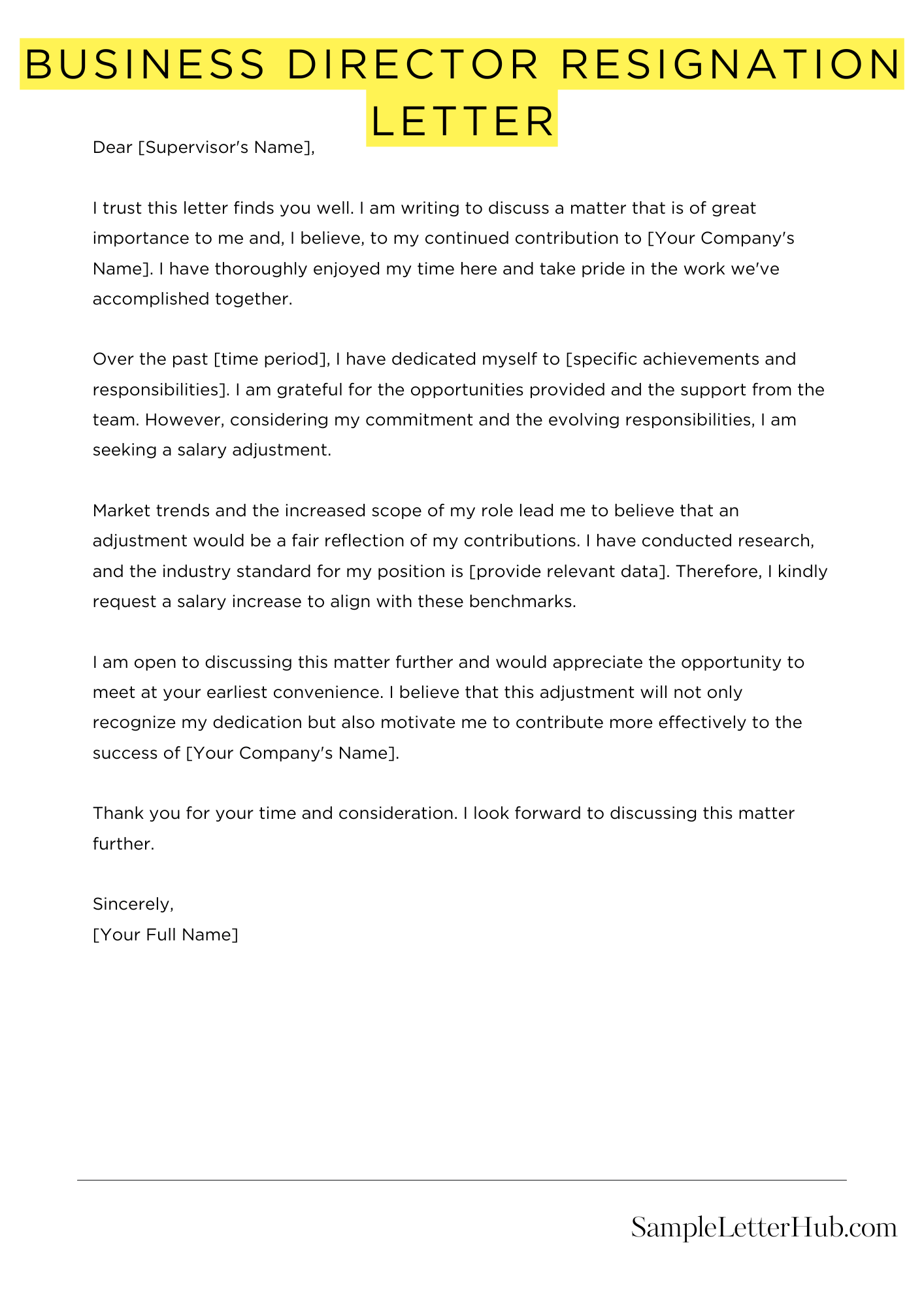 Business Director Resignation Letter