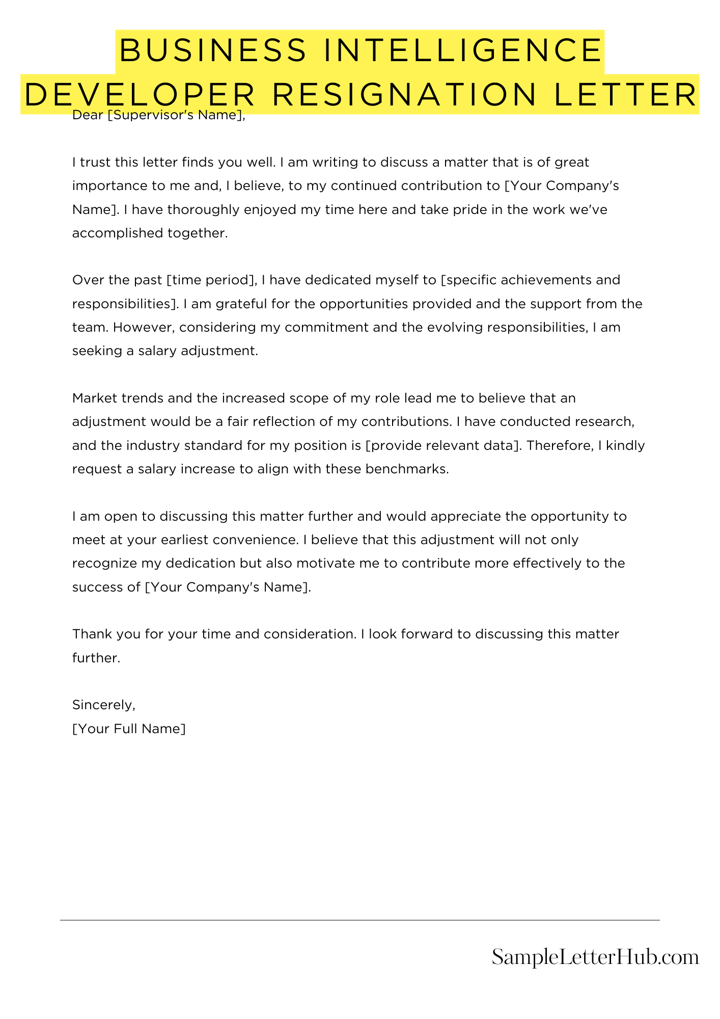 Business Intelligence Developer Resignation Letter