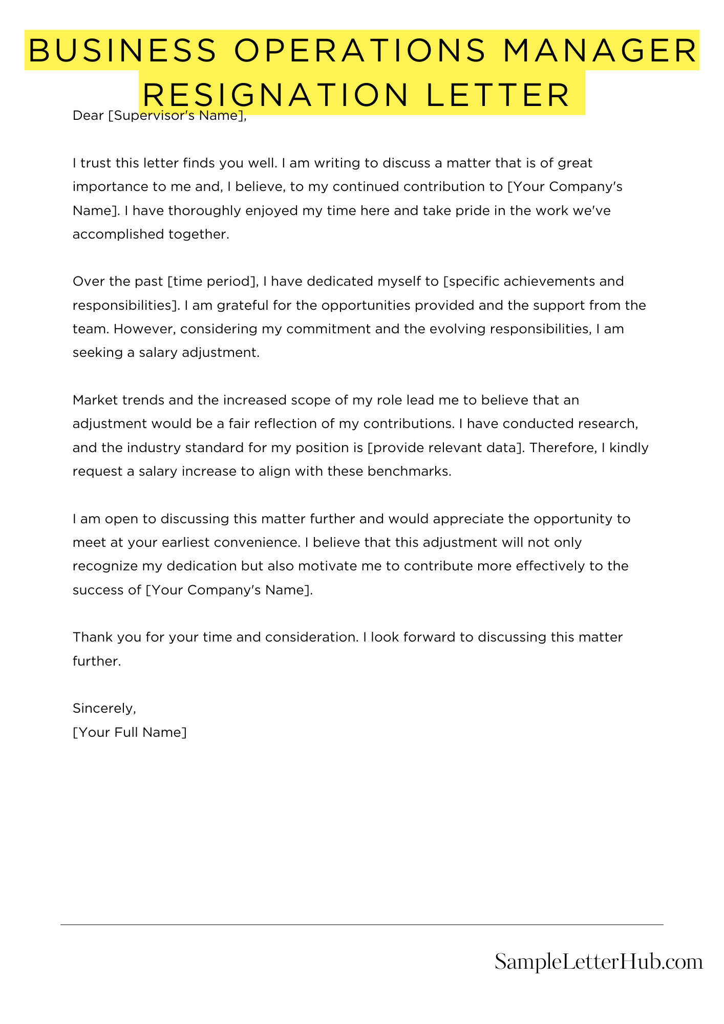 Business Operations Manager Resignation Letter 