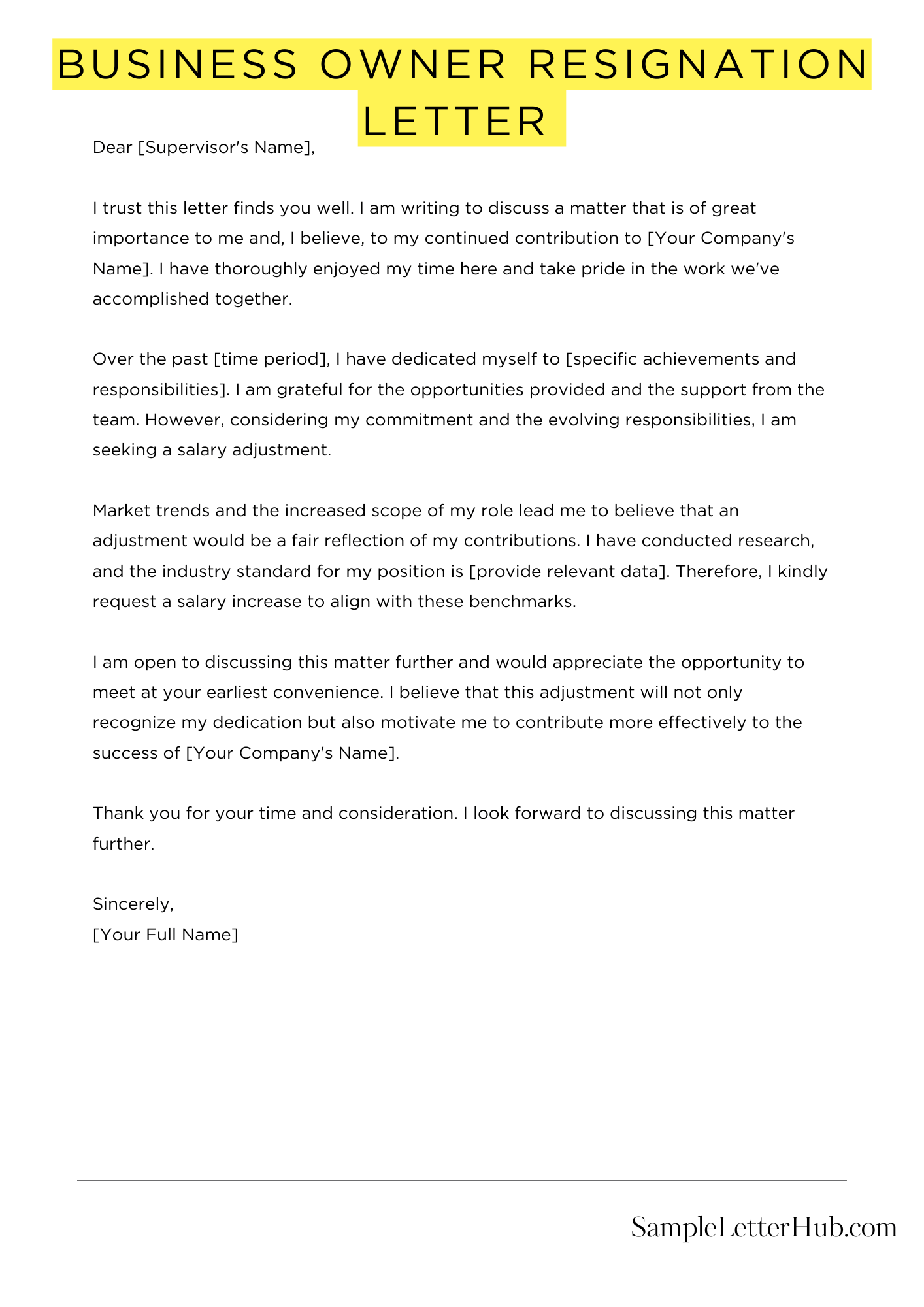 Business Owner Resignation Letter 