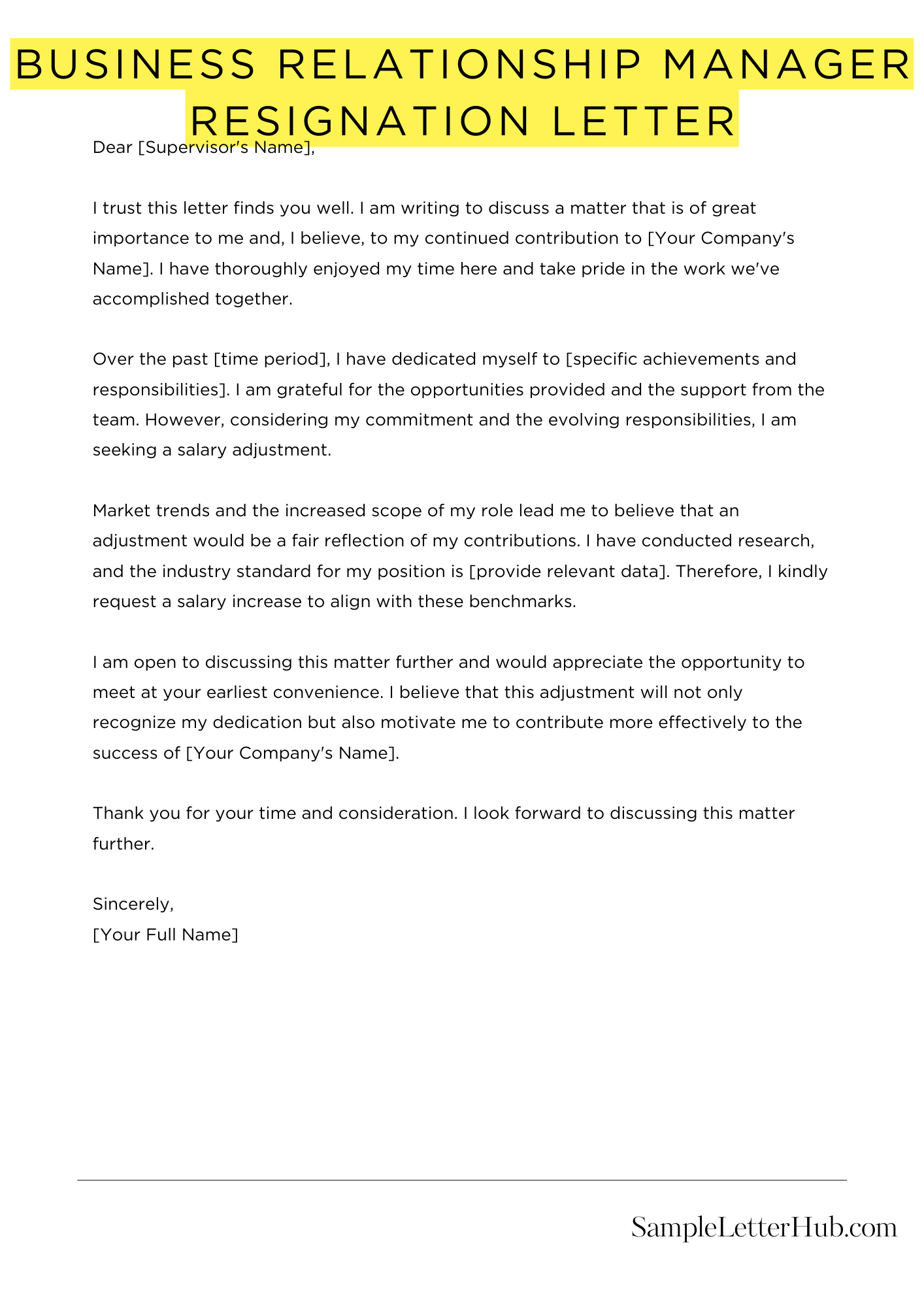 Business Relationship Manager Resignation Letter