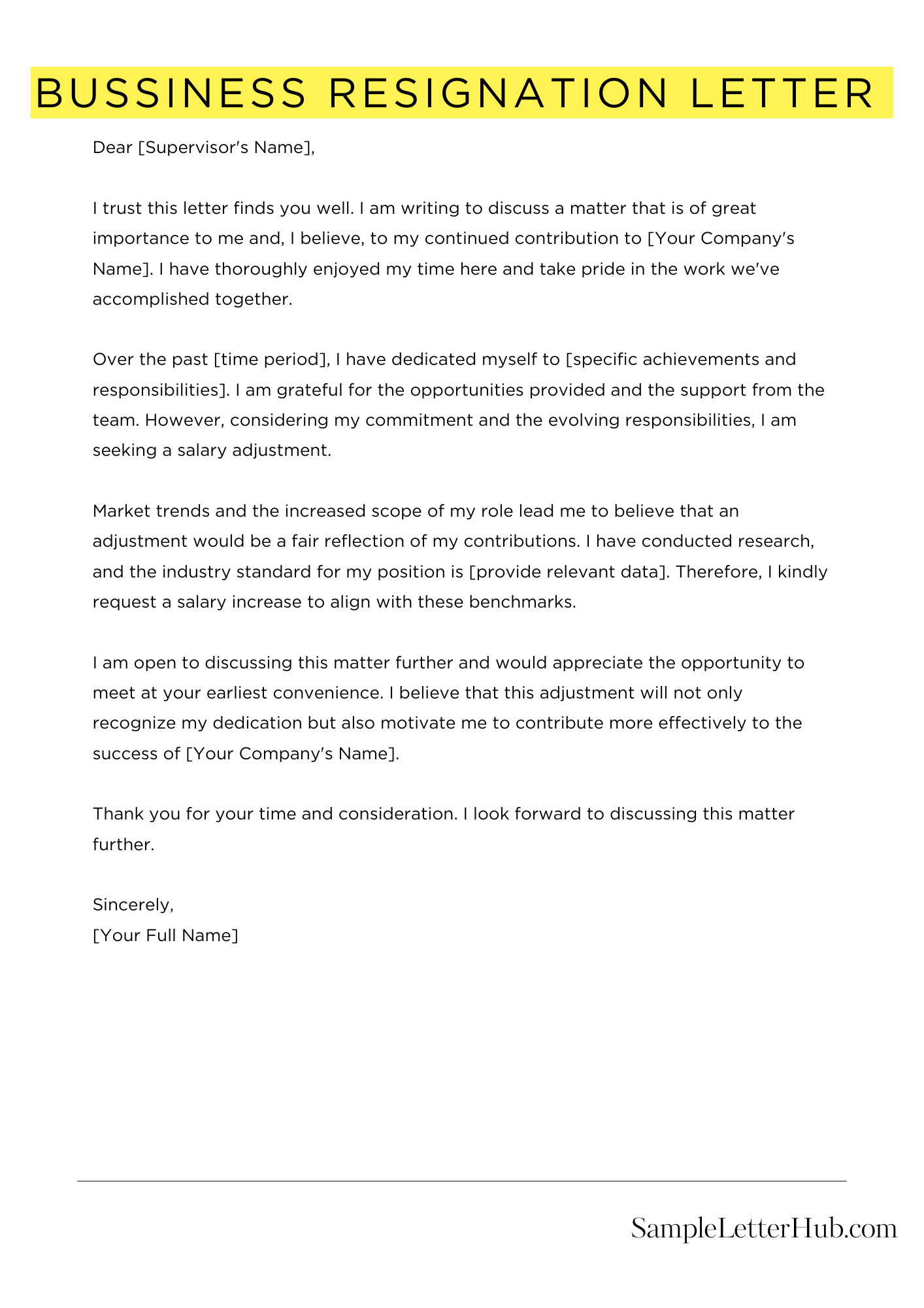 Bussiness Resignation Letter 