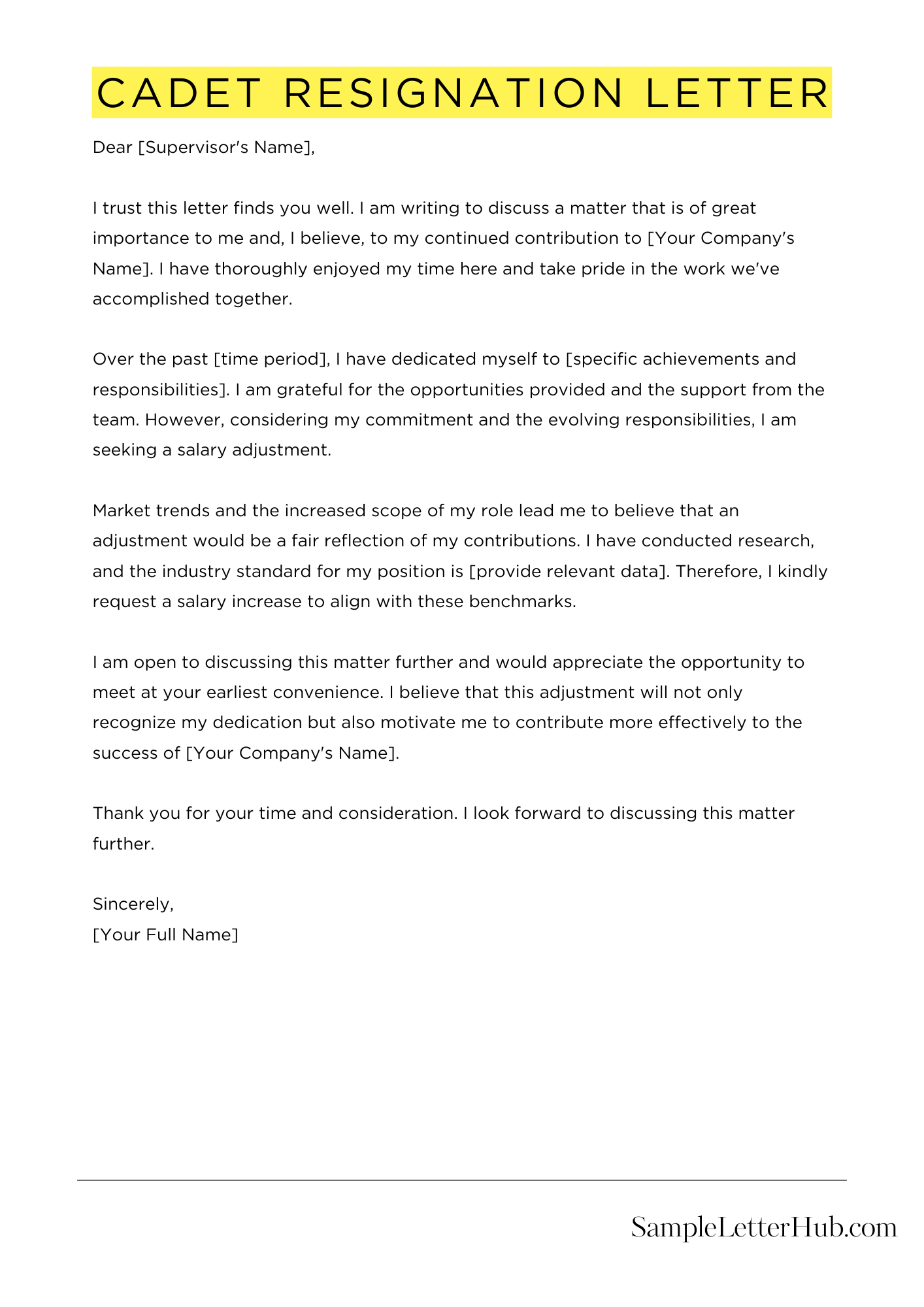 Cadet Resignation Letter