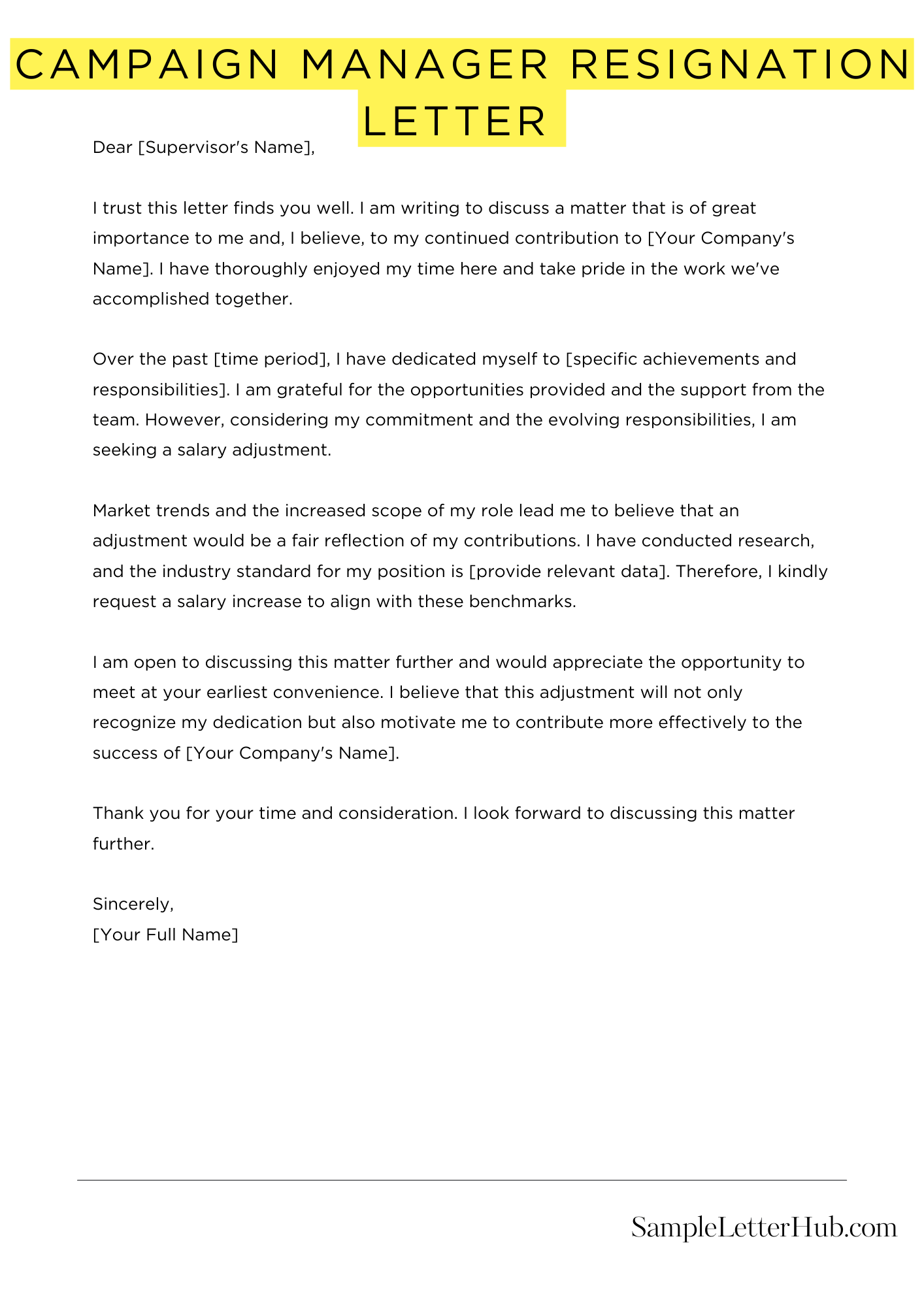 Campaign Manager Resignation Letter 