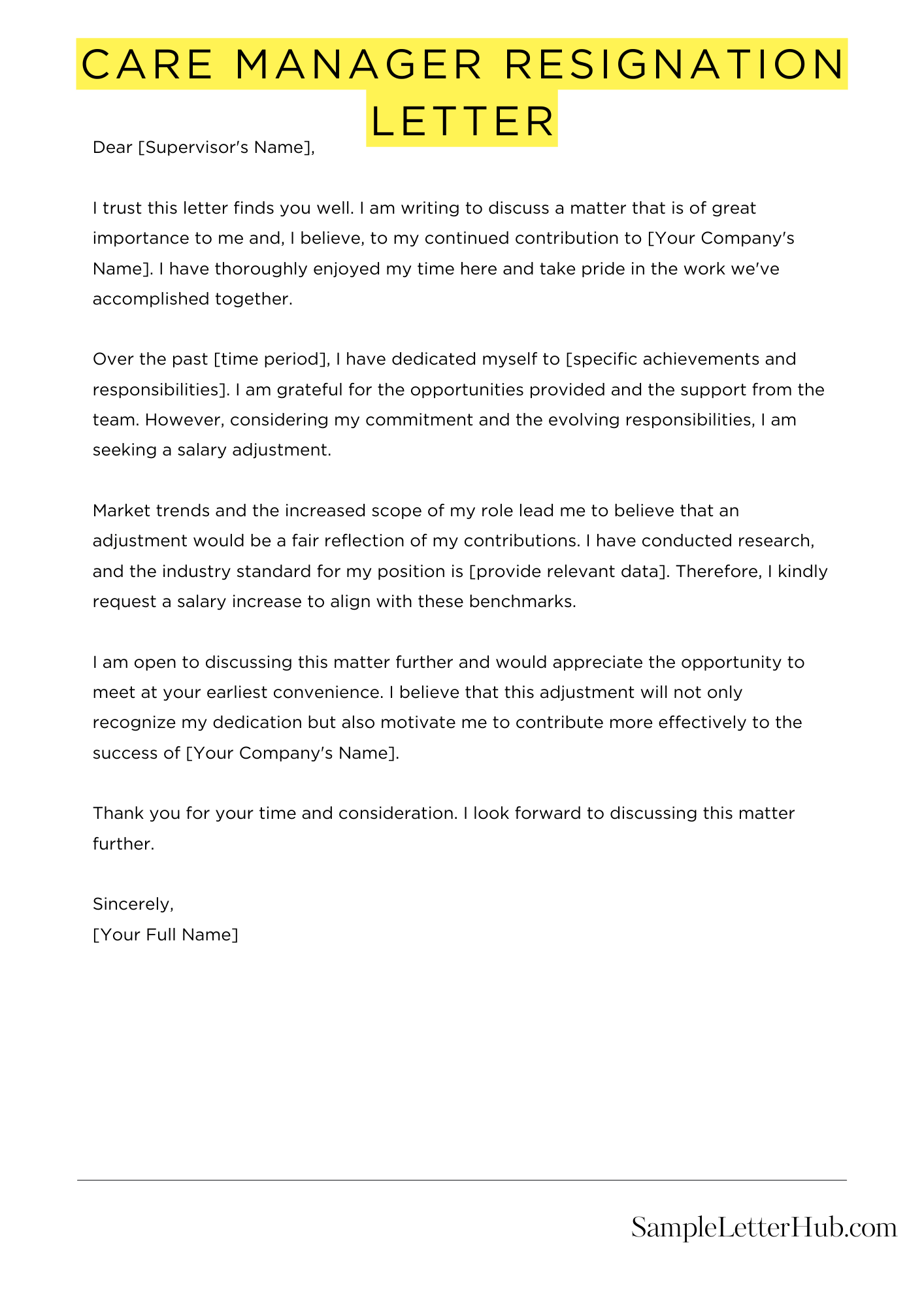 Care Manager Resignation Letter